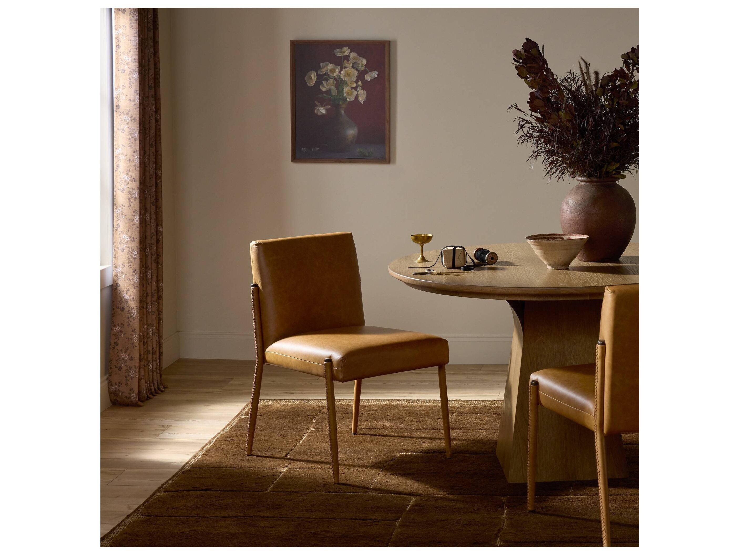 Four Hands Houghton Brown Leather Armless Dining Chair