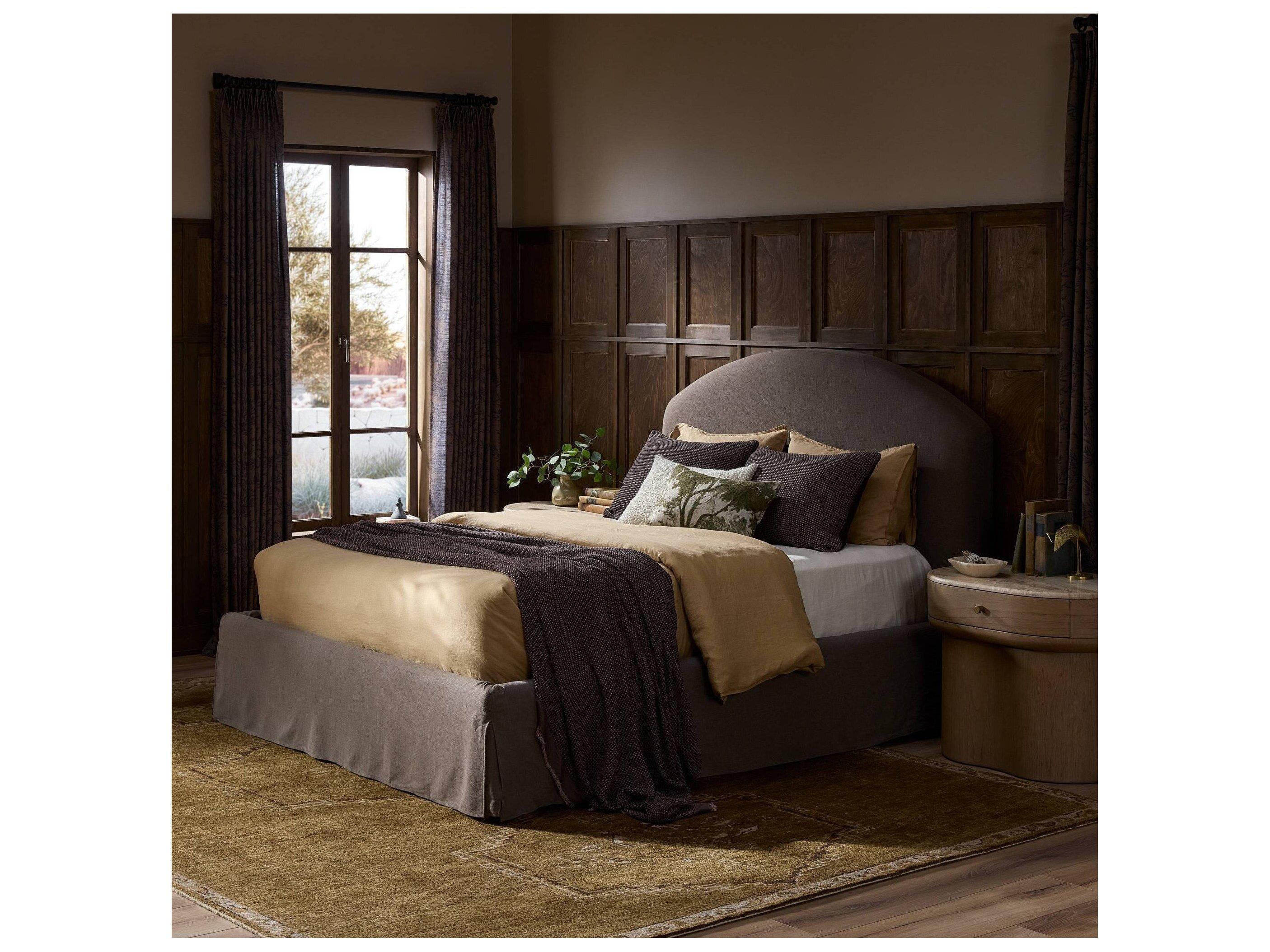 Four Hands Kensington Brown Parrawood Upholstered Queen Platform Bed