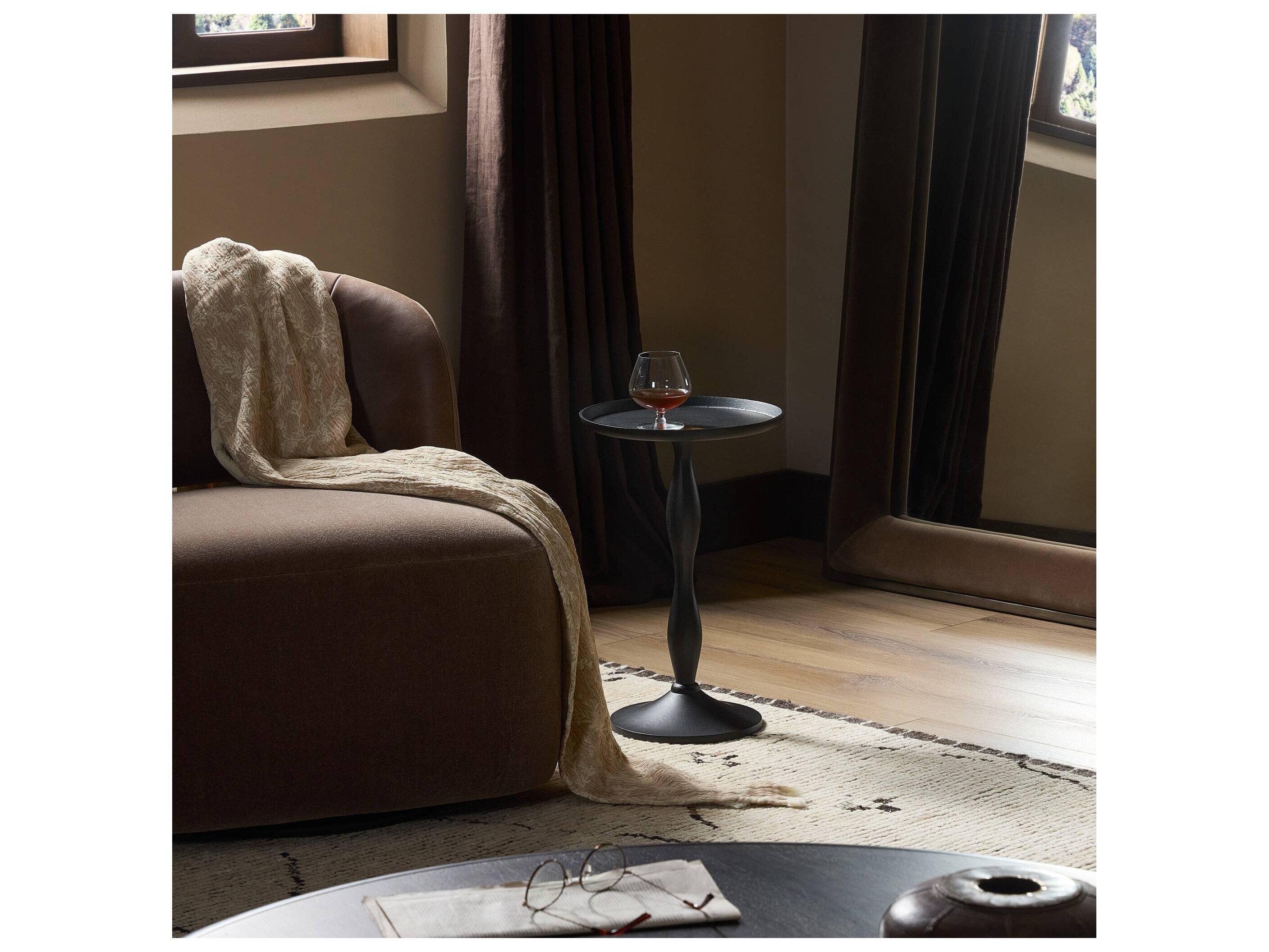 Four Hands Marlow Round Black Antique Metal End Table