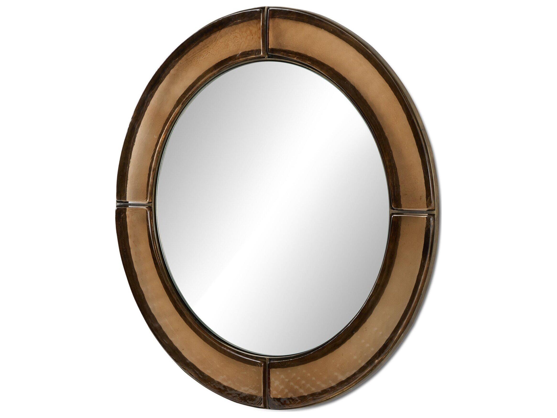 Four Hands Marlow Smoked Brown Cast Glass Wall Mirror Round