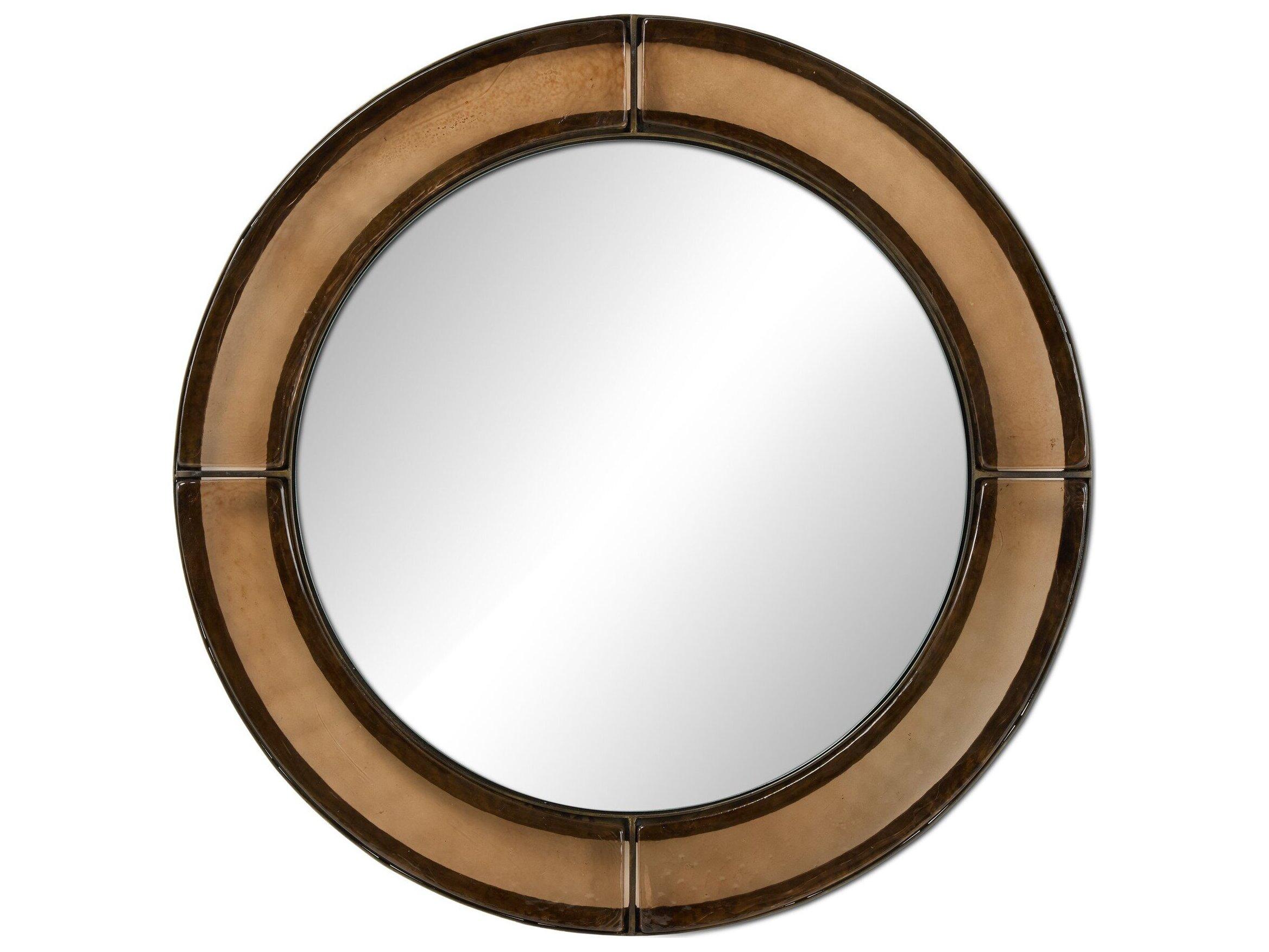 Four Hands Marlow Smoked Brown Cast Glass Wall Mirror Round