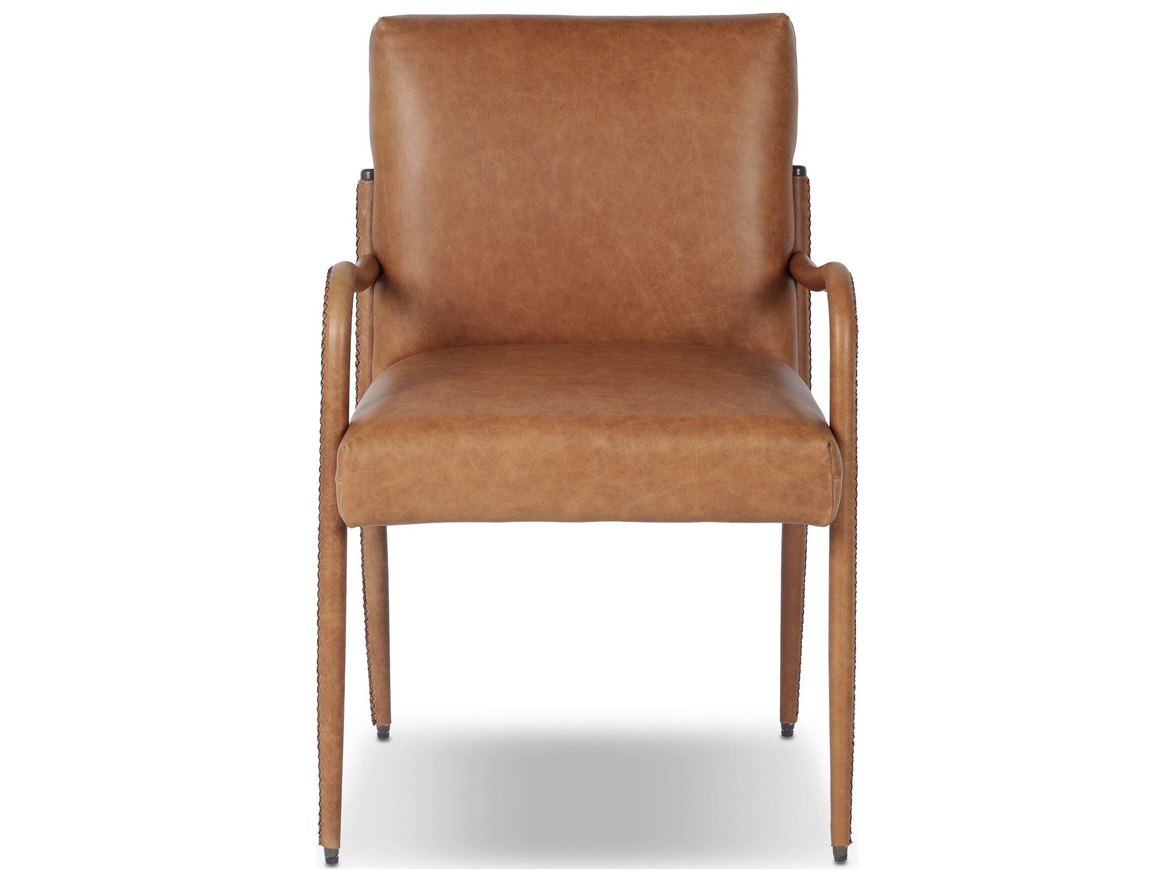 Four Hands Houghton Brown Leather Arm Dining Chair