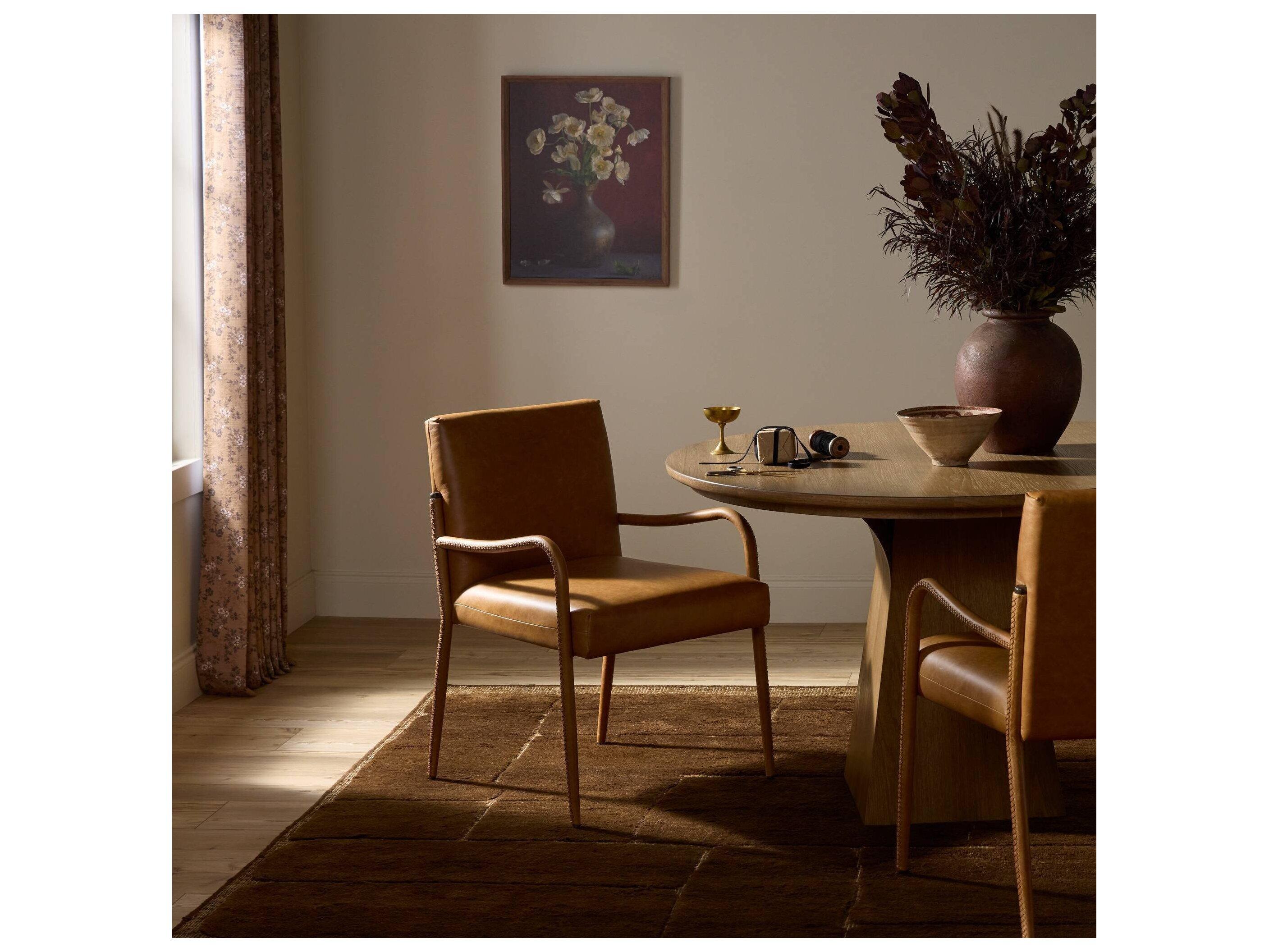 Four Hands Houghton Brown Leather Arm Dining Chair