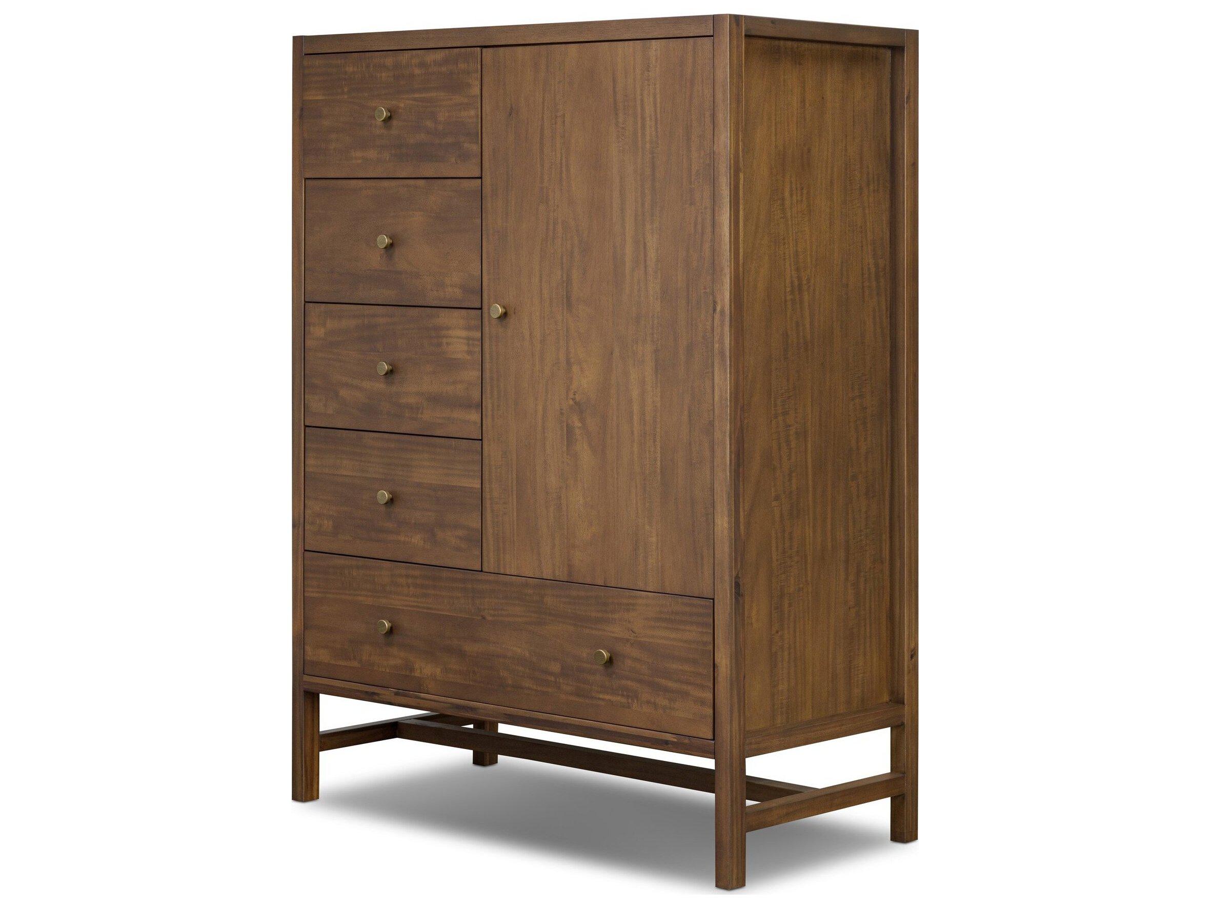 Four Hands Patten Saddle Tan Veneer Brown Acacia Wood Wardrobe Armoire