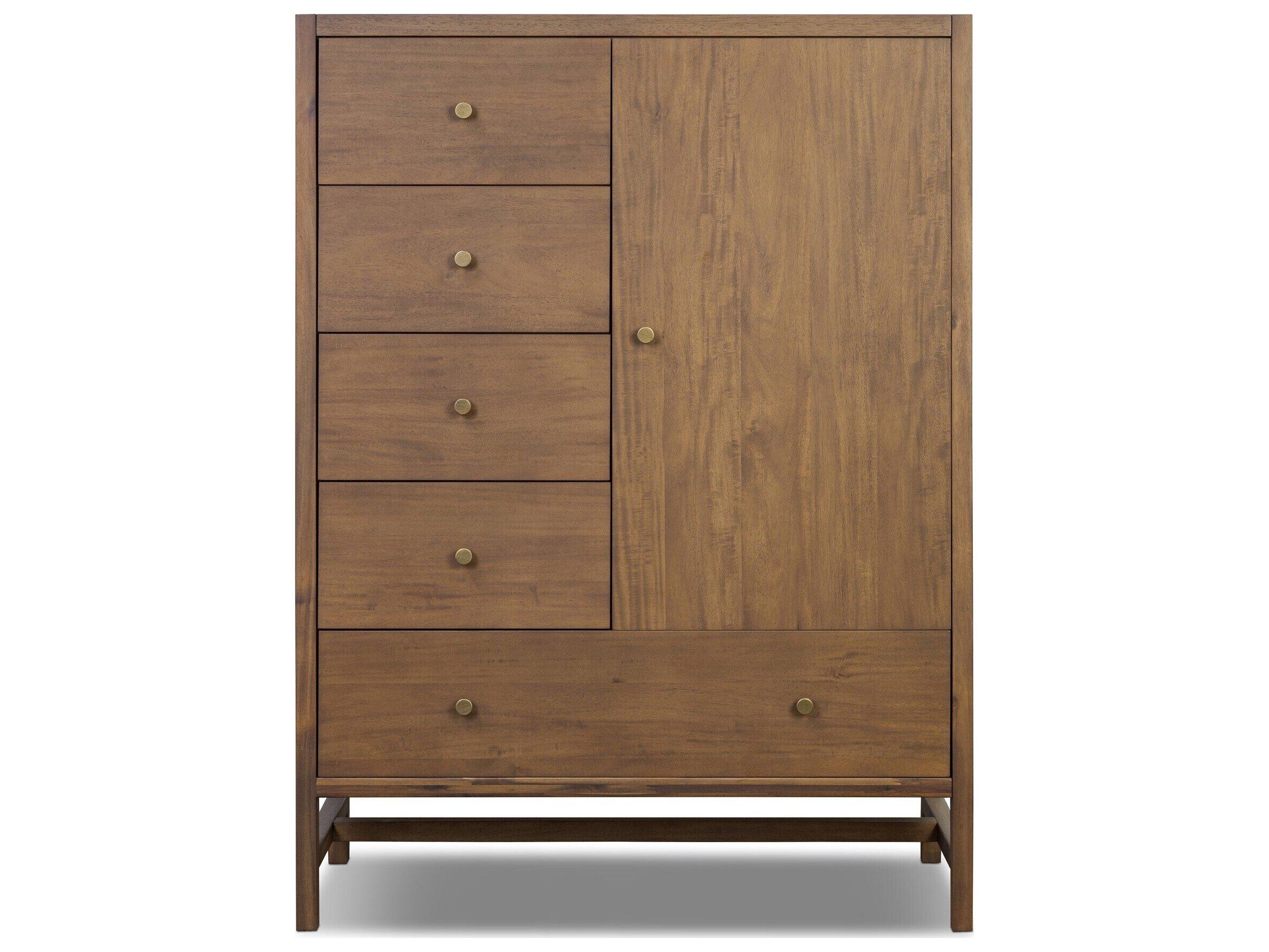 Four Hands Patten Saddle Tan Veneer Brown Acacia Wood Wardrobe Armoire