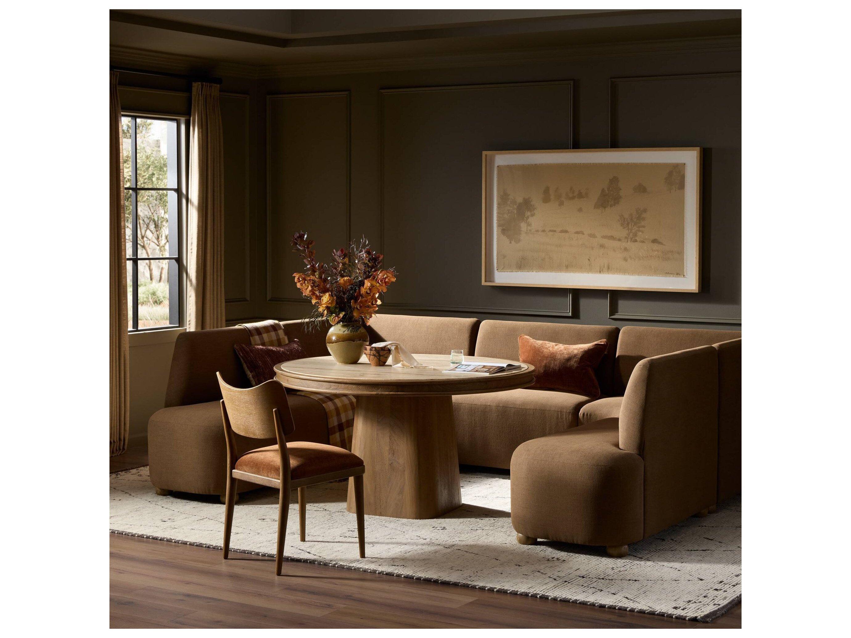 Four Hands Easton Oak Wood Brown Upholstered Armless Dining Chair