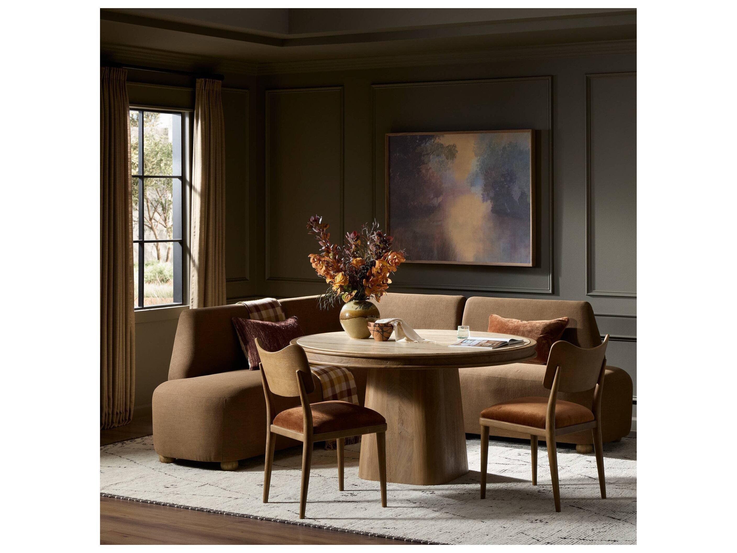 Four Hands Easton Oak Wood Brown Upholstered Armless Dining Chair