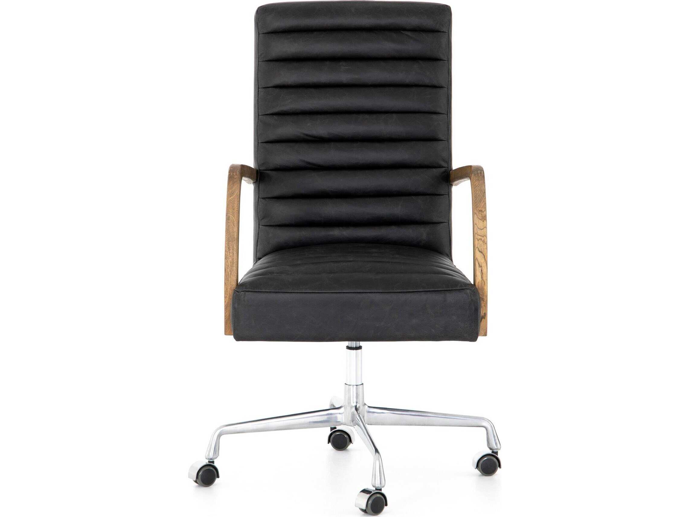 Four Hands Abbott Black Leather Swivel Computer Office Chair