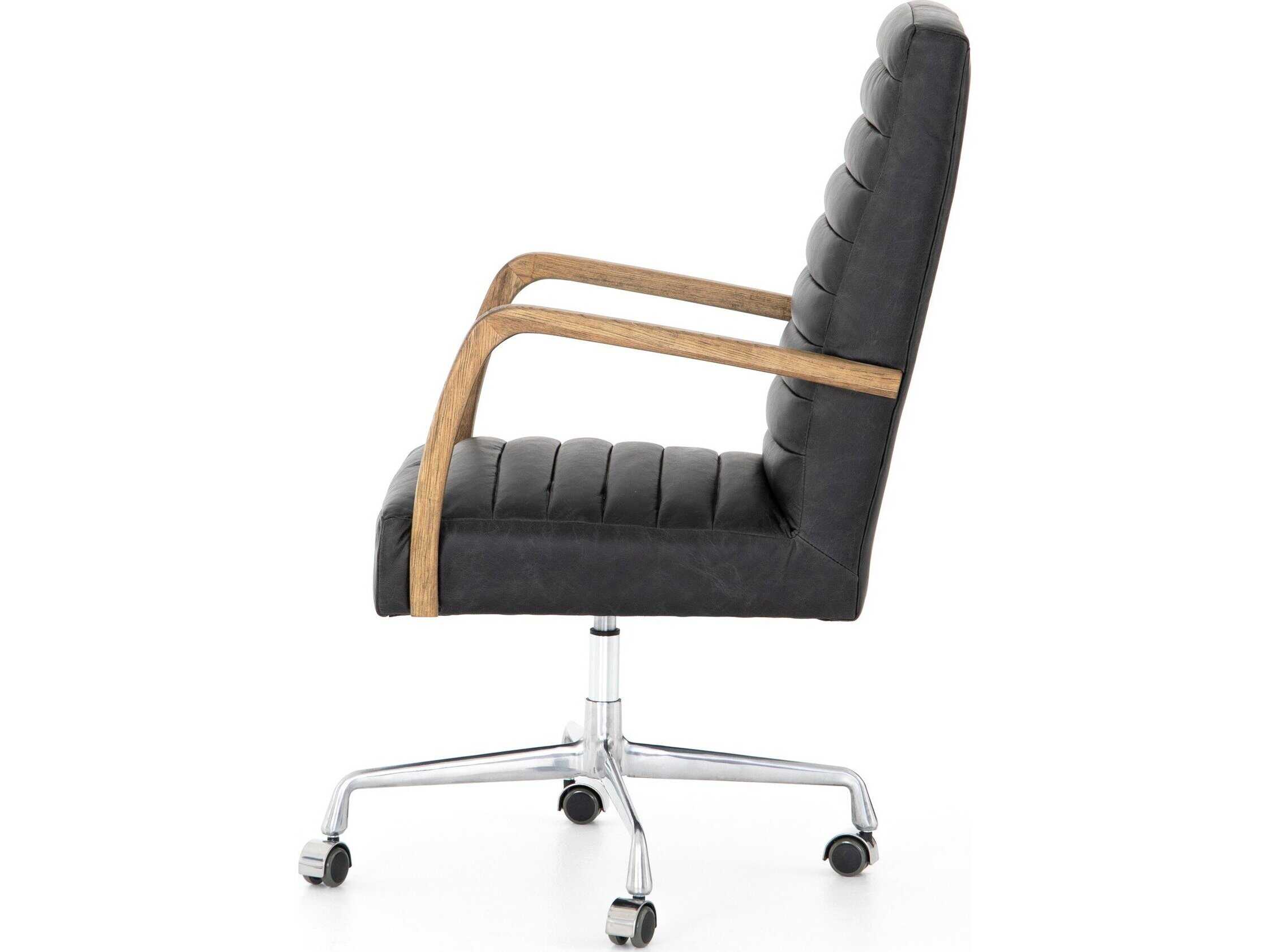 Four Hands Abbott Black Leather Swivel Computer Office Chair