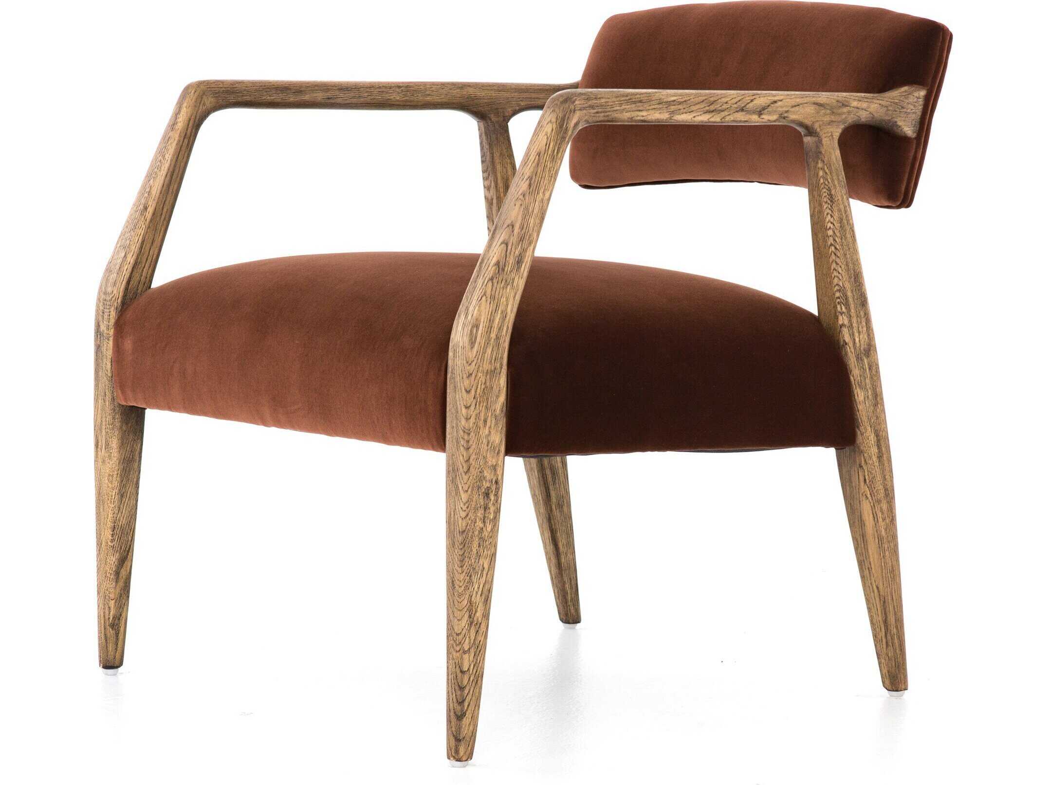 Four Hands Abbott Tyler Solid Wood Brown Upholstered Arm Dining Chair