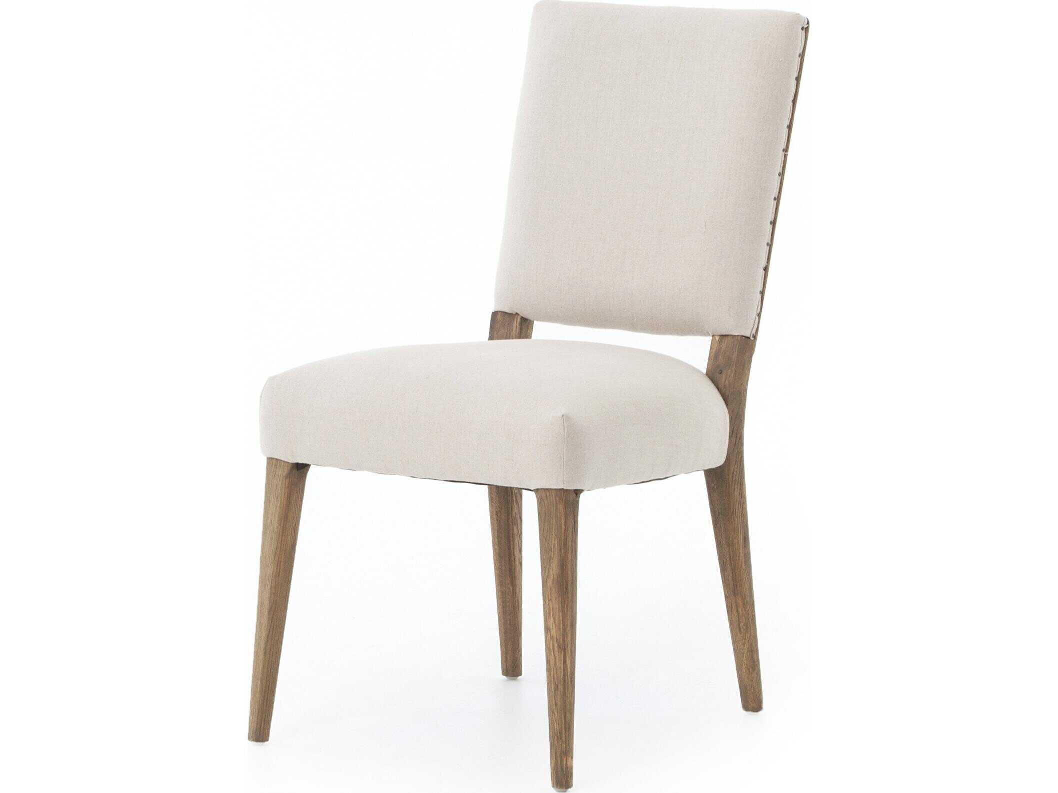 Four Hands Ashford Kurt Oak Wood Beige Upholstered Side Dining Chair