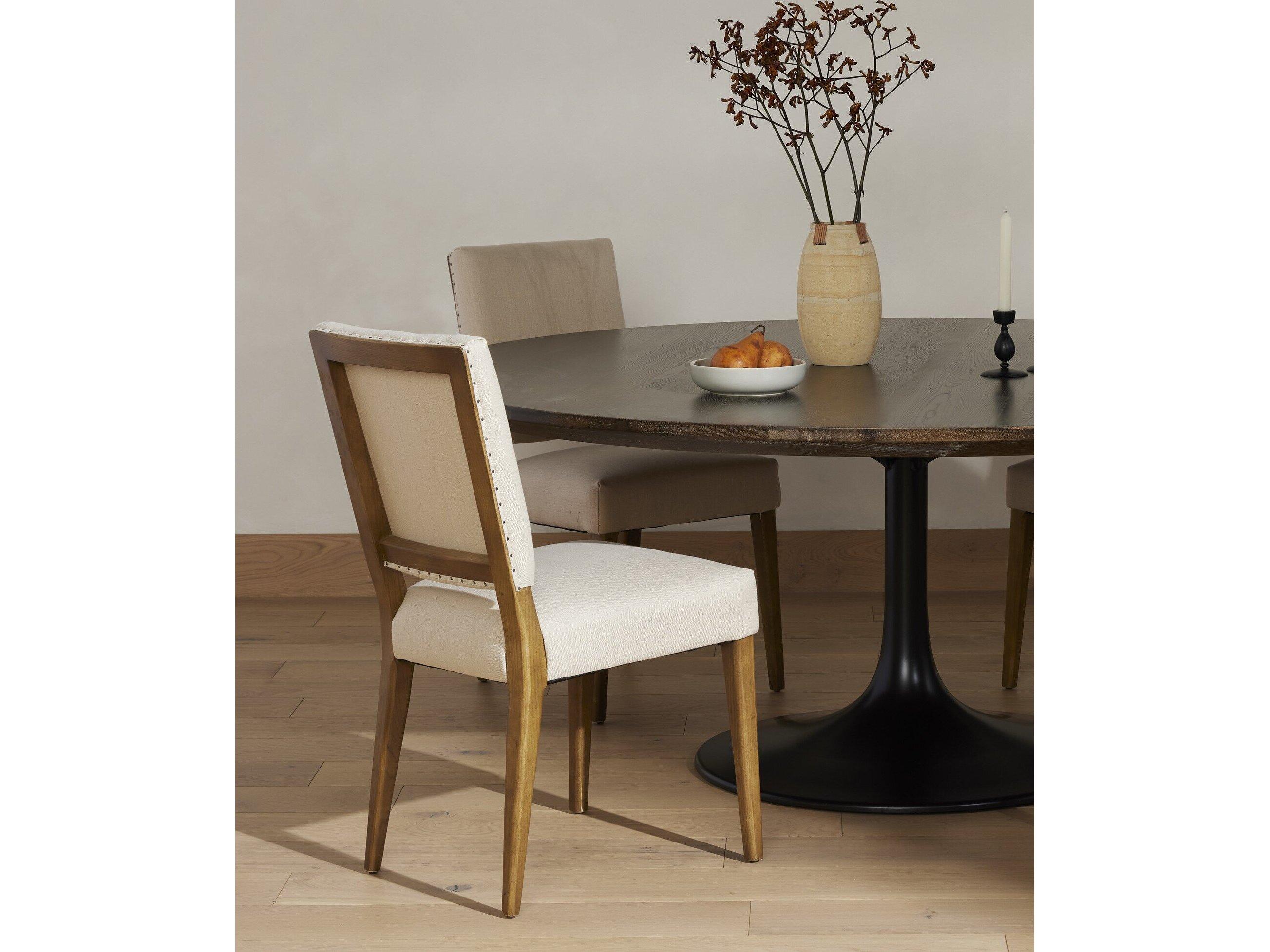 Four Hands Ashford Kurt Oak Wood Beige Upholstered Side Dining Chair