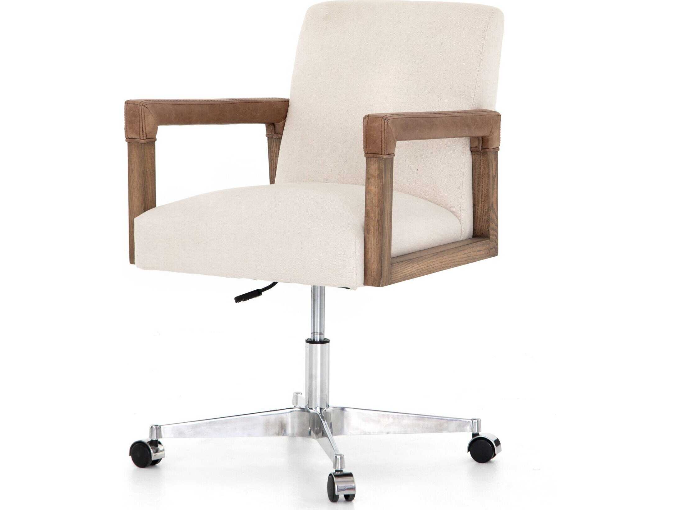 Four Hands Abbott White Upholstered Swivel Computer Office Chair