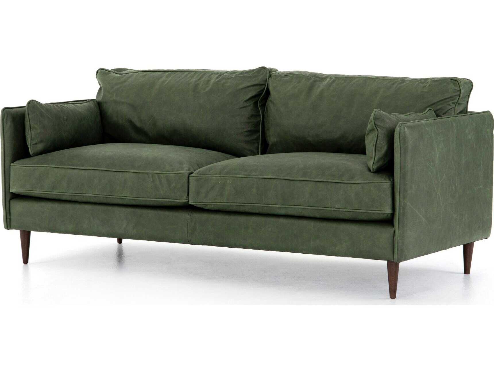 Four Hands Ashford Reese Eden Sage Almond Beech Green Leather Sofa