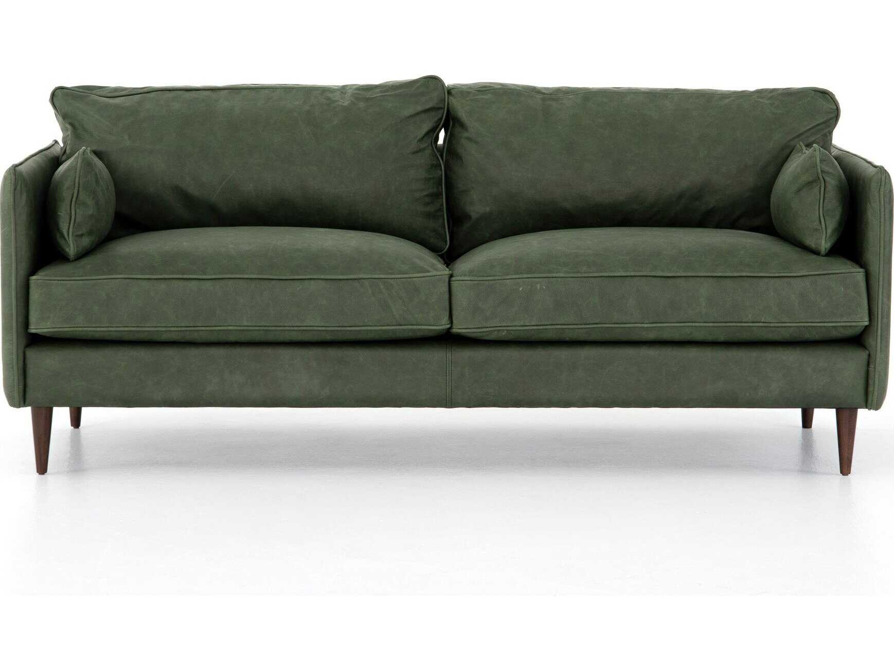 Four Hands Ashford Reese Eden Sage Almond Beech Green Leather Sofa