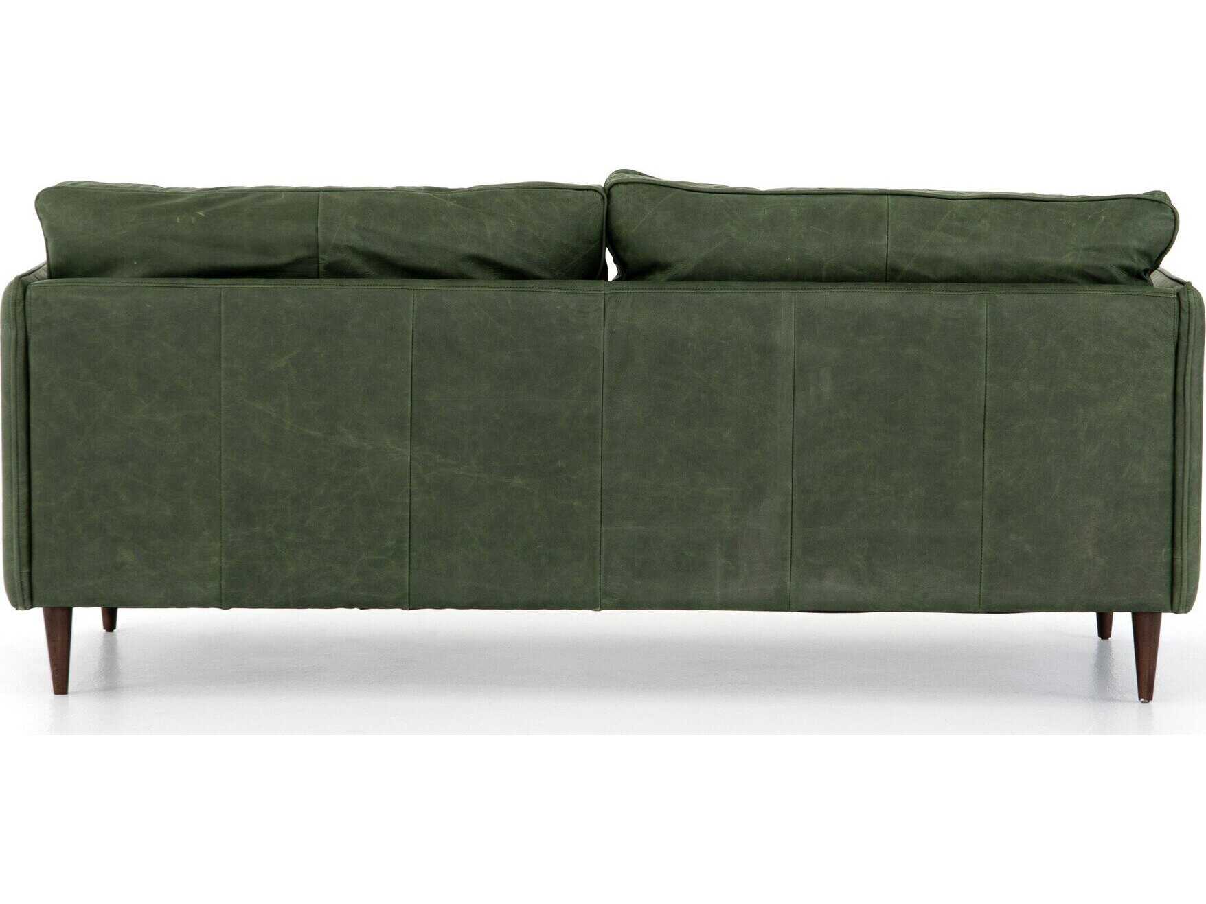 Four Hands Ashford Reese Eden Sage Almond Beech Green Leather Sofa