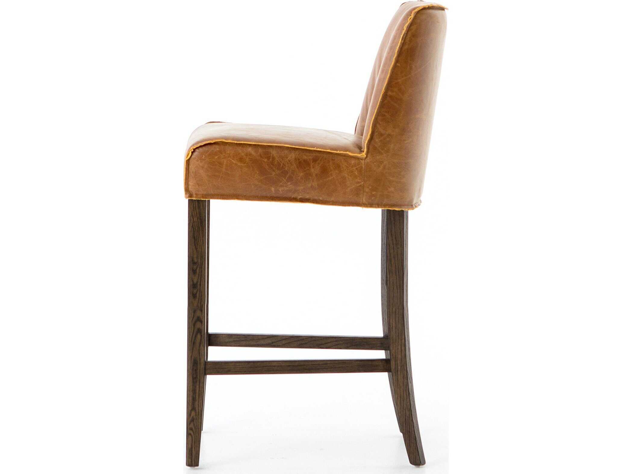 Four Hands Ashford Aria Leather Solid Wood Sienna Chestnut Warm Cedar Counter Stool