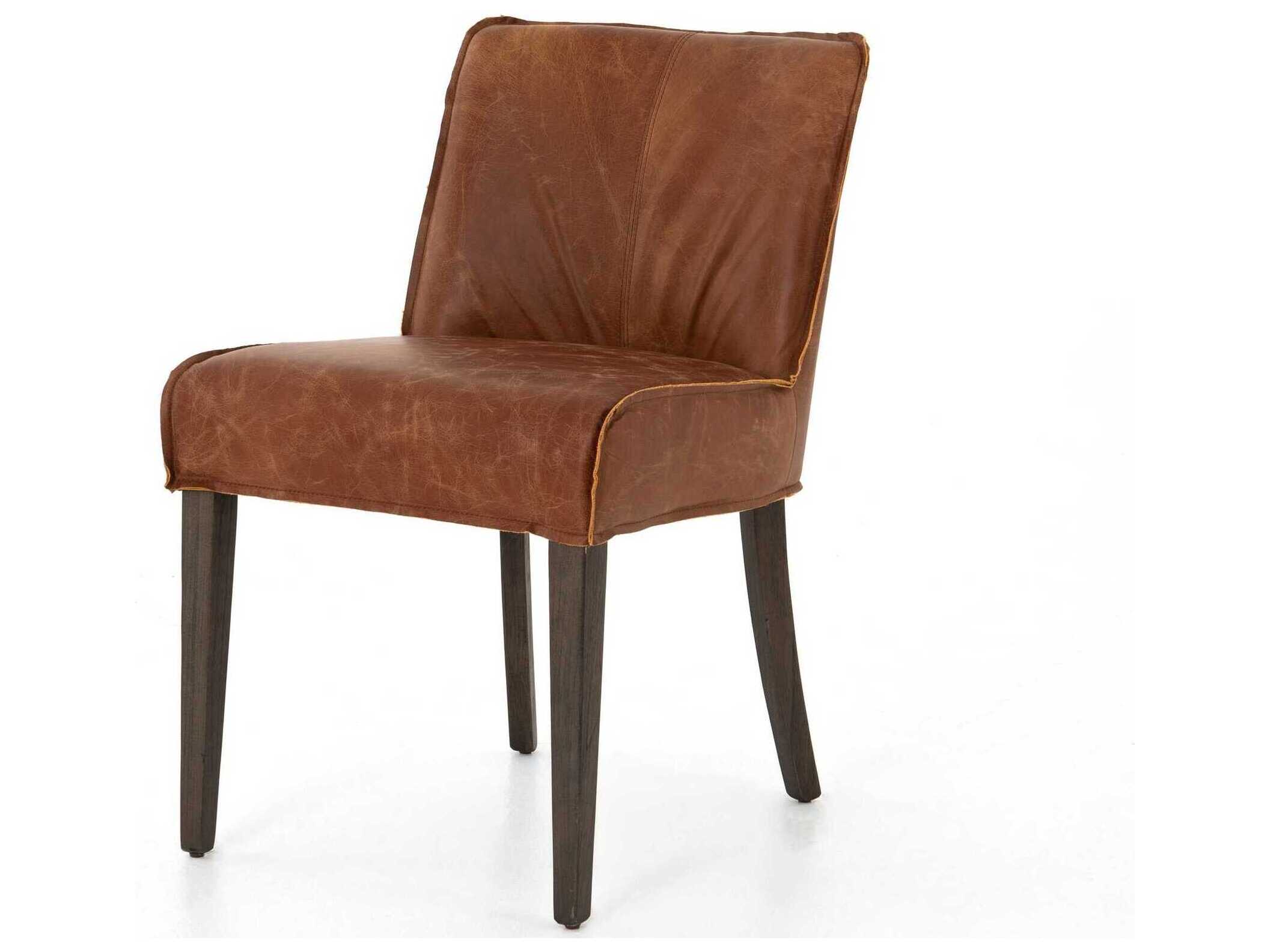 Four Hands Ashford Aria Leather Solid Wood Brown Upholstered Side Dining Chair