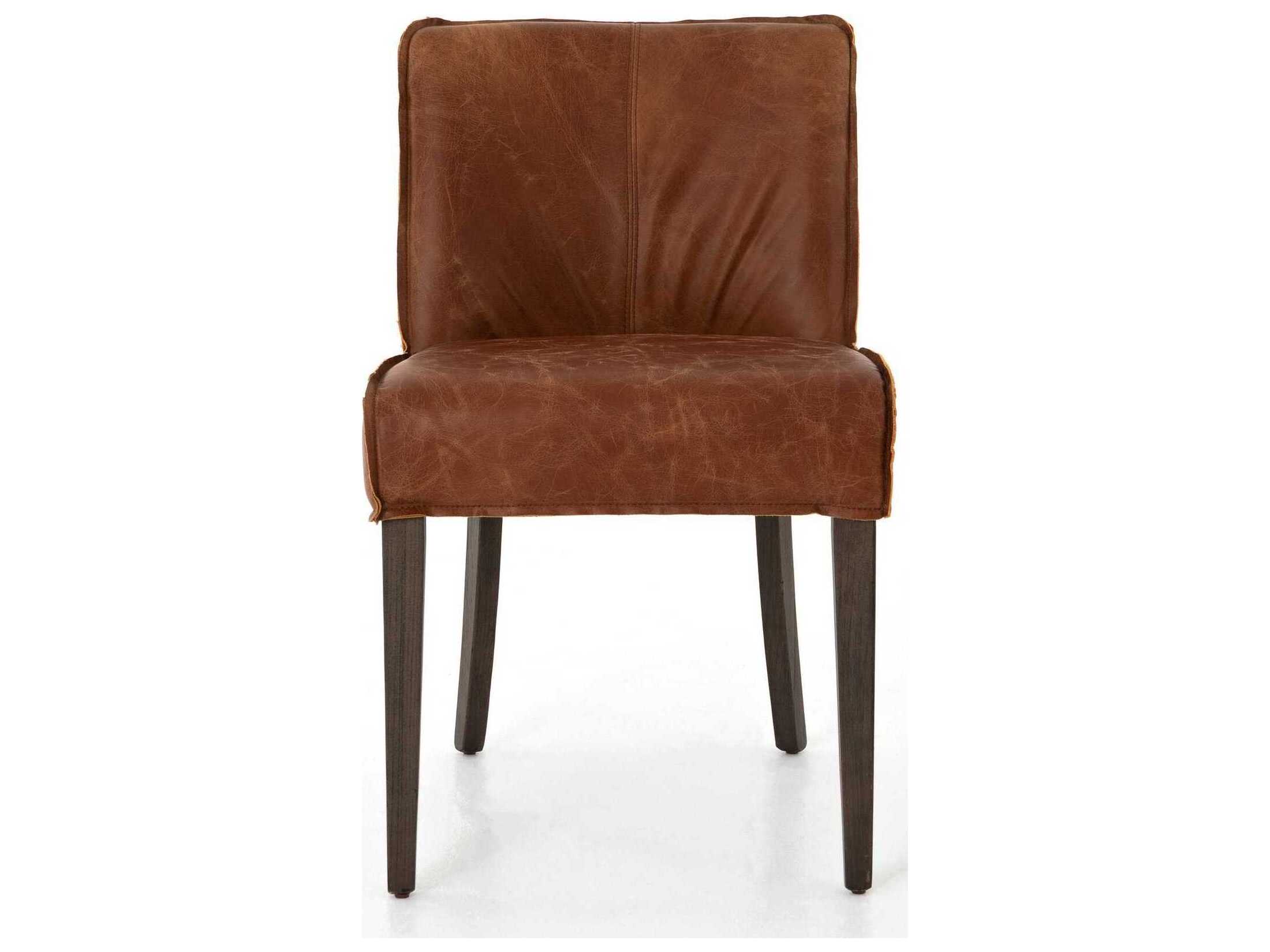 Four Hands Ashford Aria Leather Solid Wood Brown Upholstered Side Dining Chair