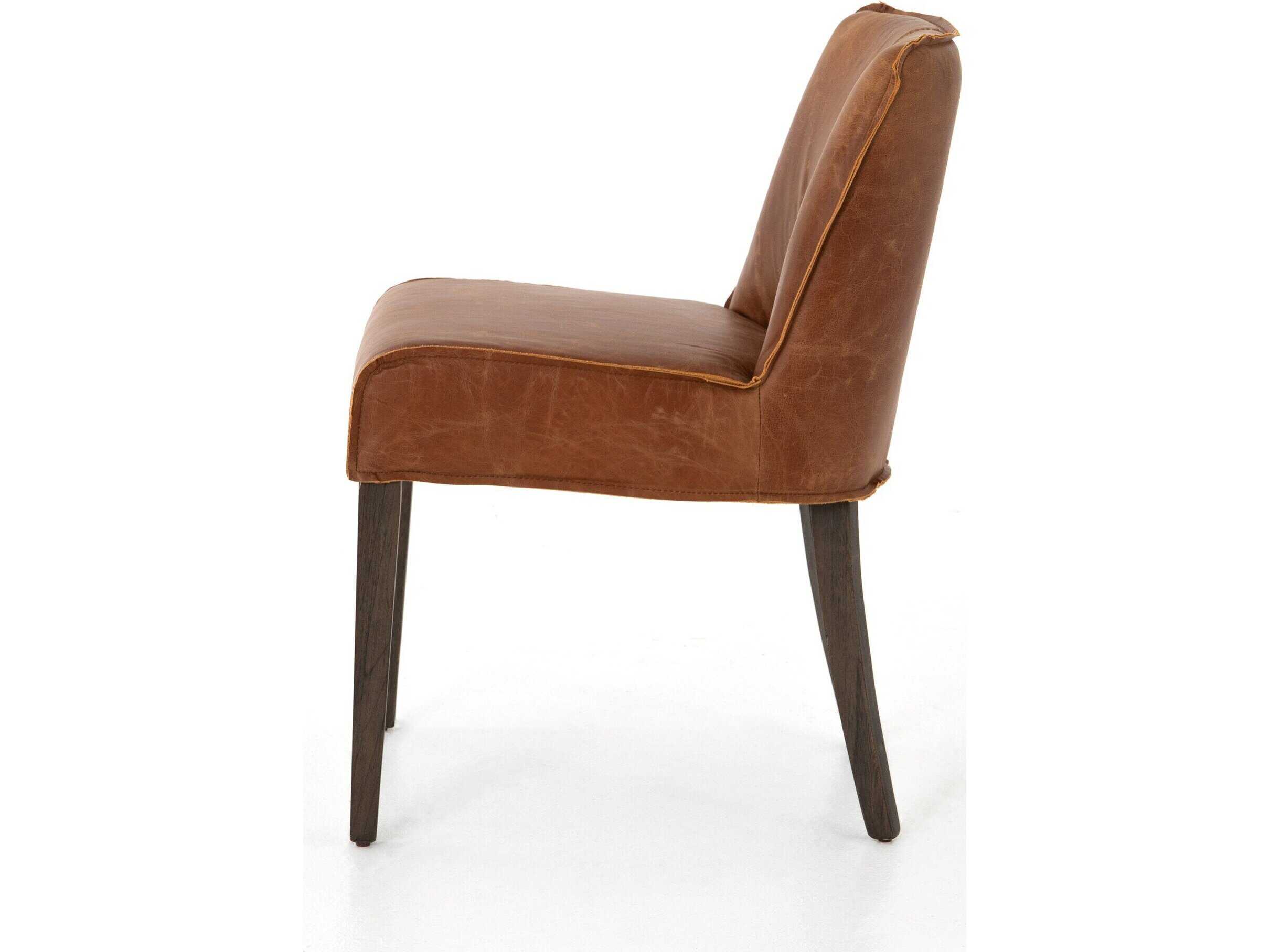 Four Hands Ashford Aria Leather Solid Wood Brown Upholstered Side Dining Chair