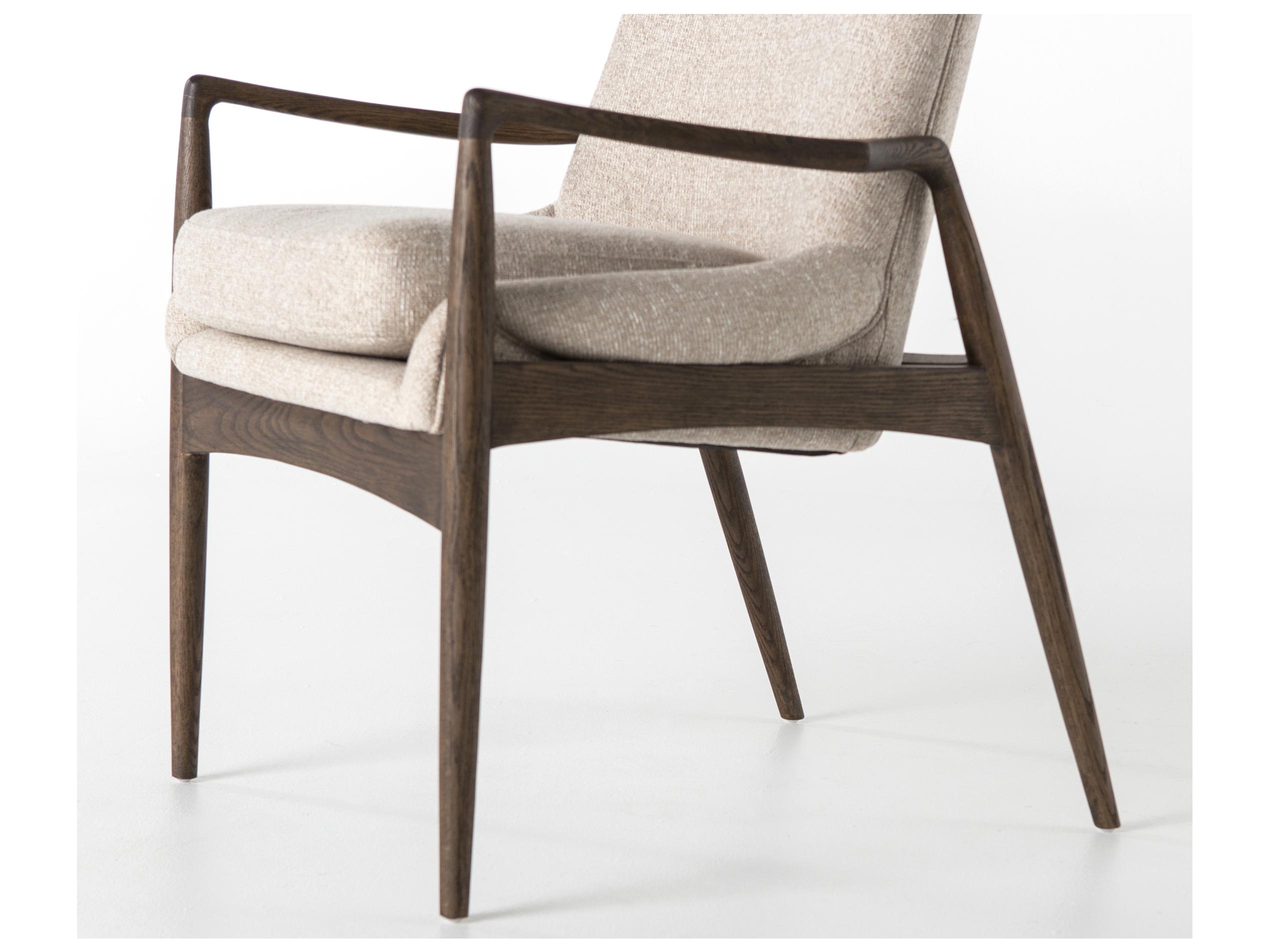 Four Hands Ashford Braden Solid Wood Beige Upholstered Arm Dining Chair