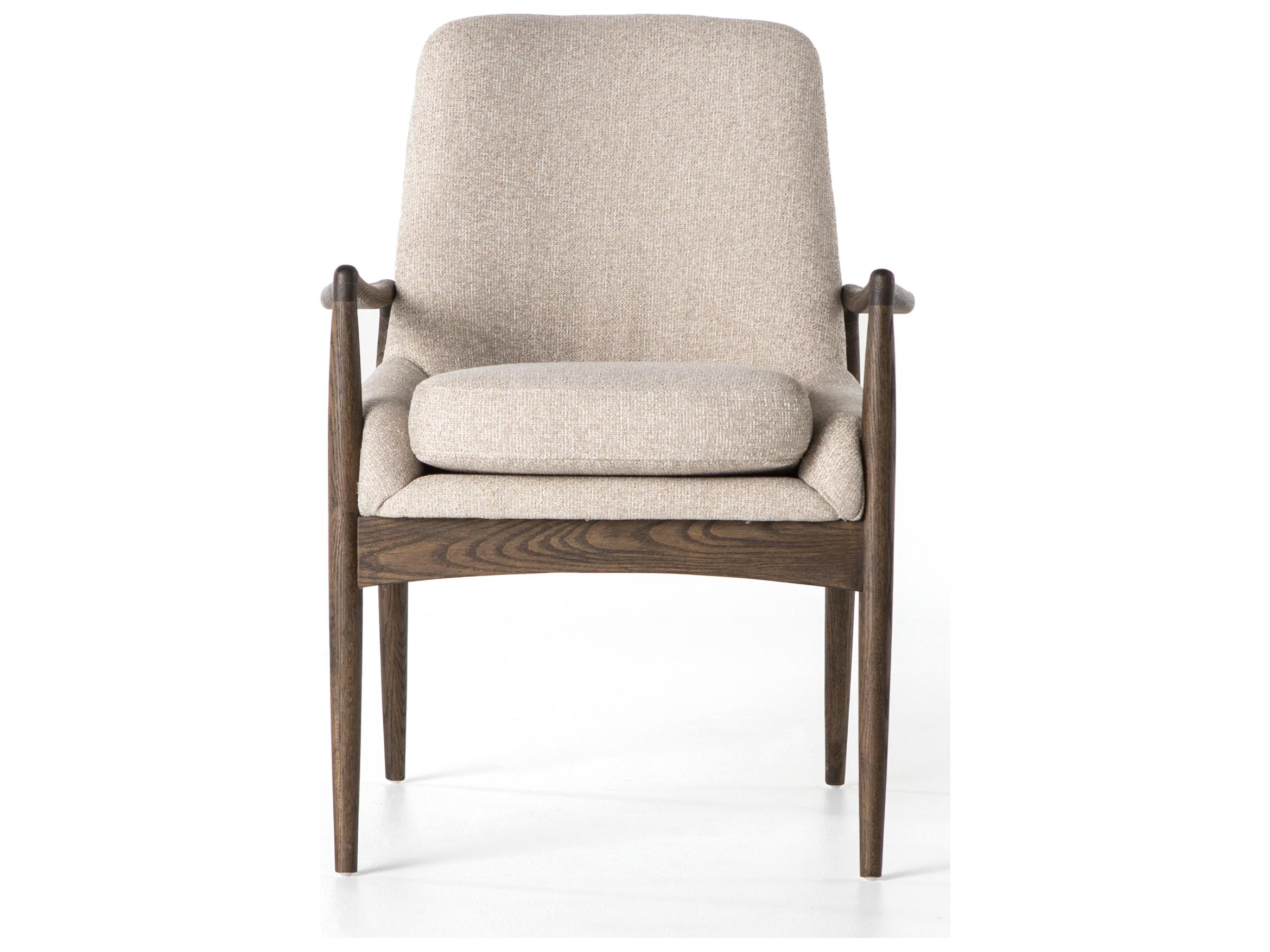 Four Hands Ashford Braden Solid Wood Beige Upholstered Arm Dining Chair