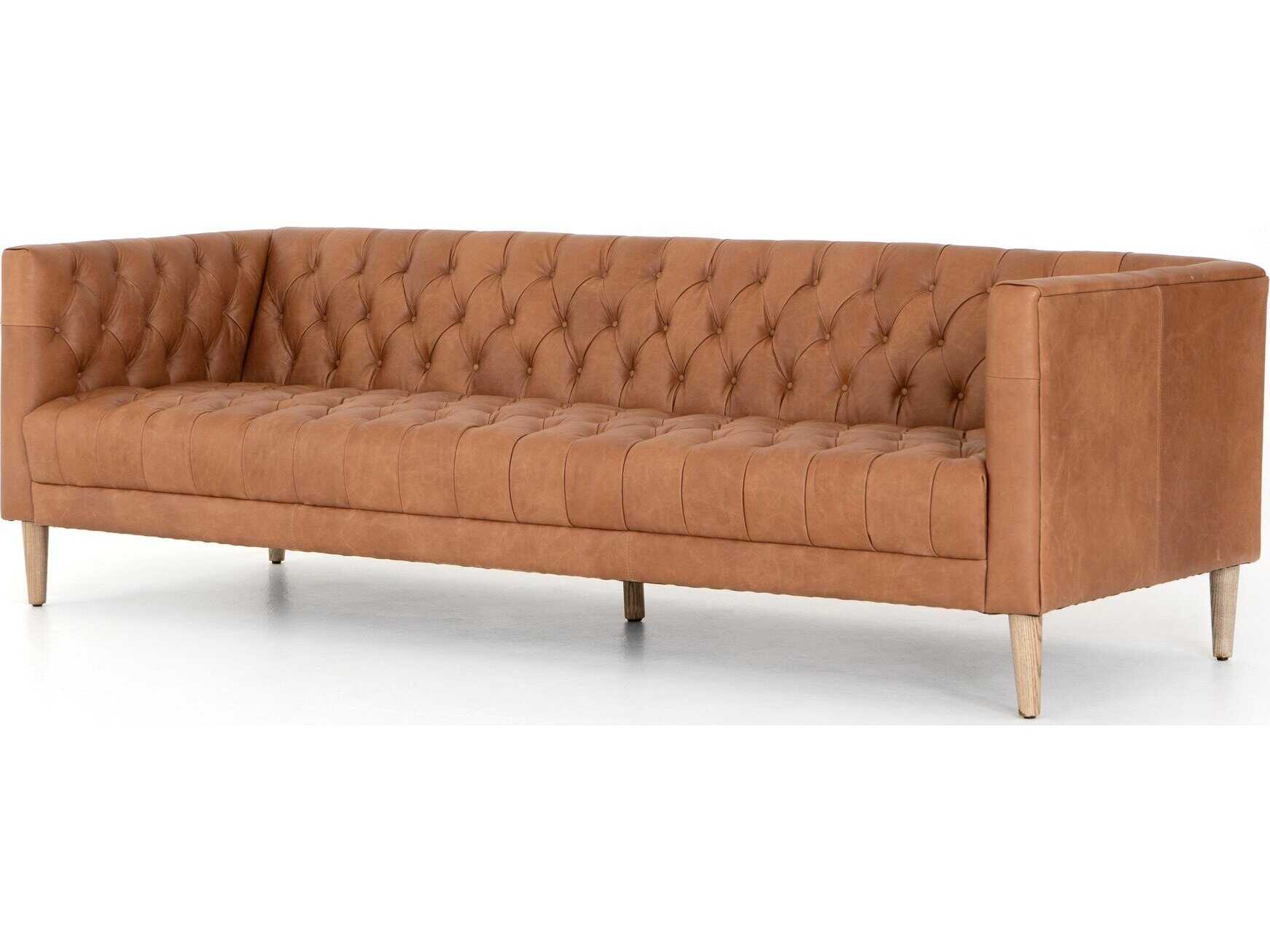 Four Hands Carnegie Williams Natural Washed Camel Weathered Ash Brown Leather Sofa