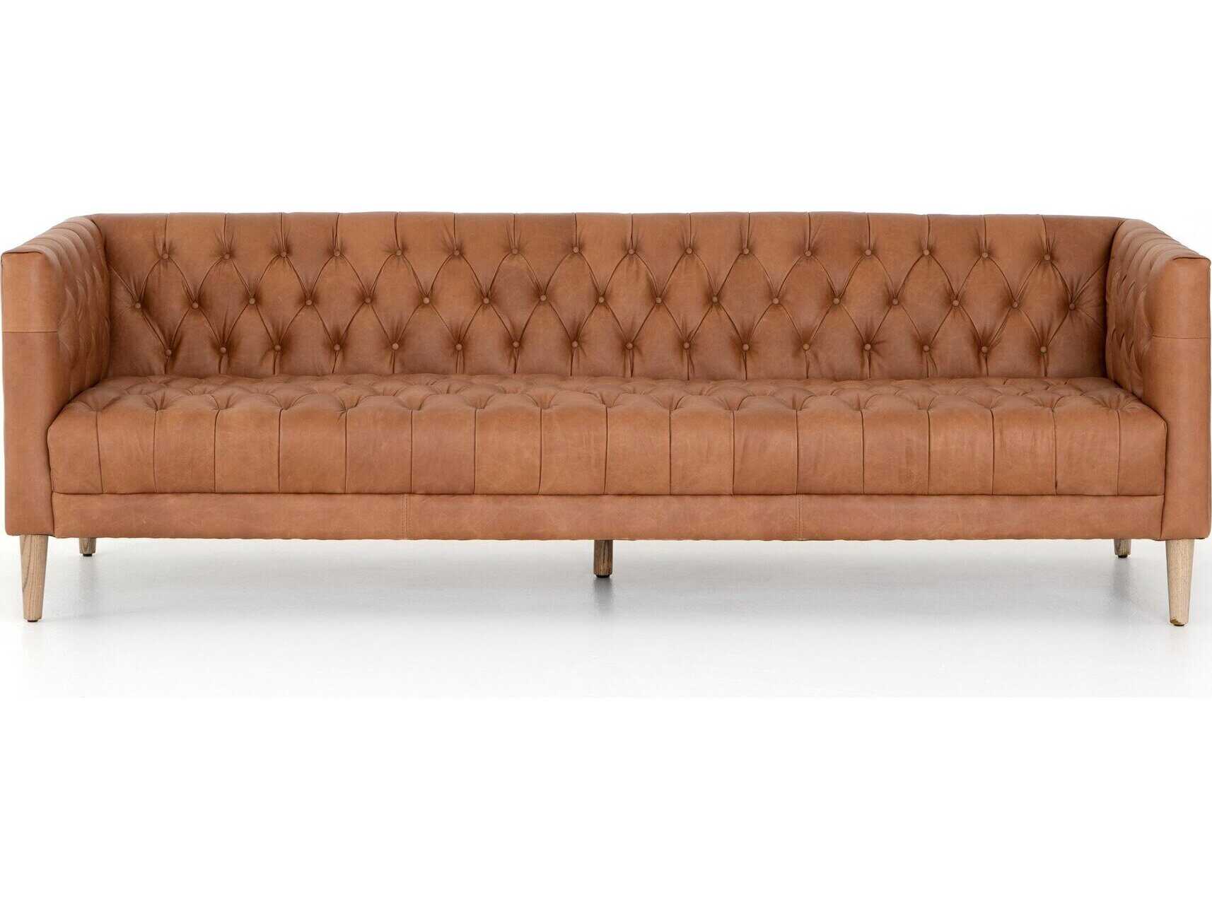 Four Hands Carnegie Williams Natural Washed Camel Weathered Ash Brown Leather Sofa