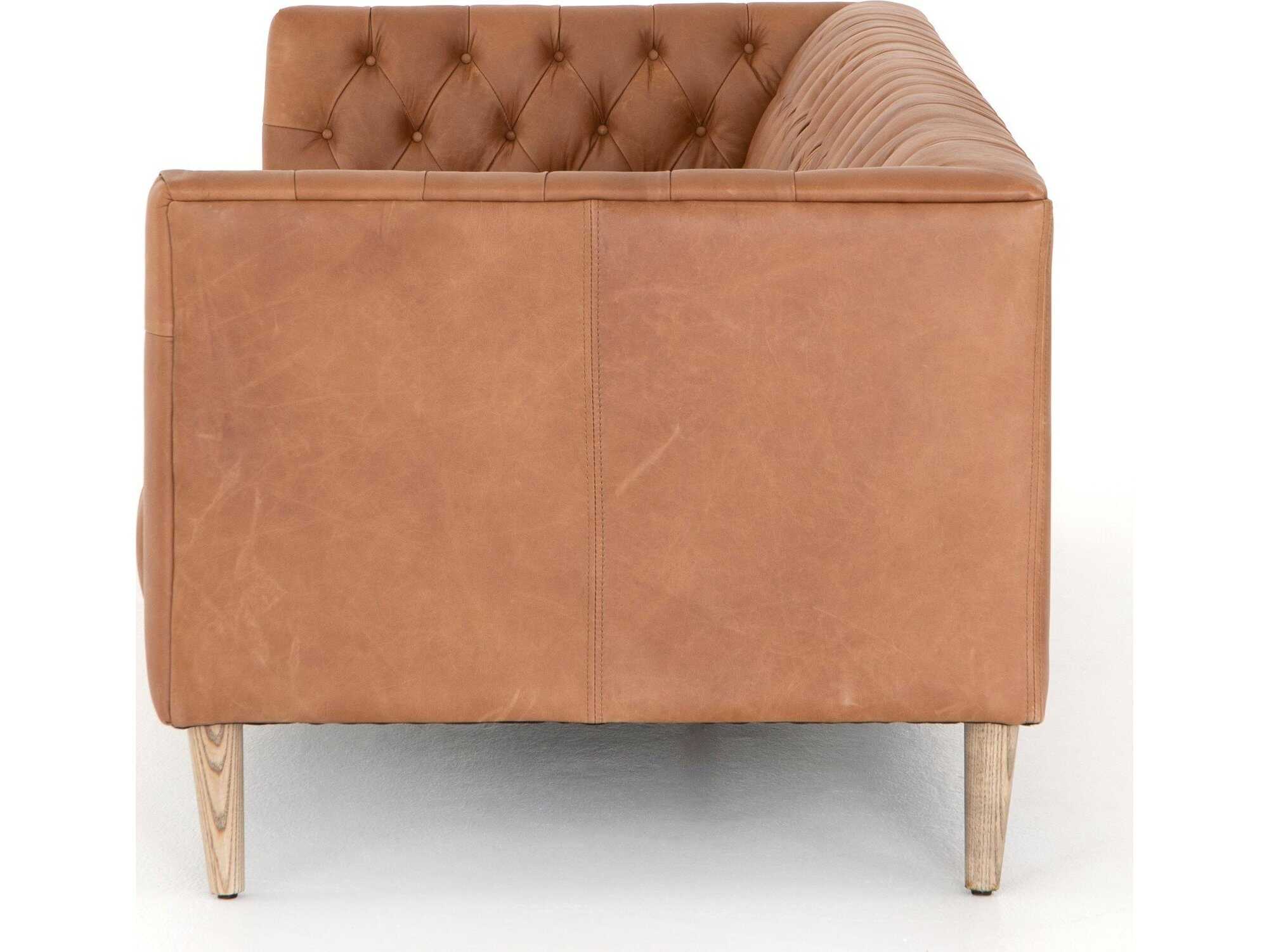 Four Hands Carnegie Williams Natural Washed Camel Weathered Ash Brown Leather Sofa