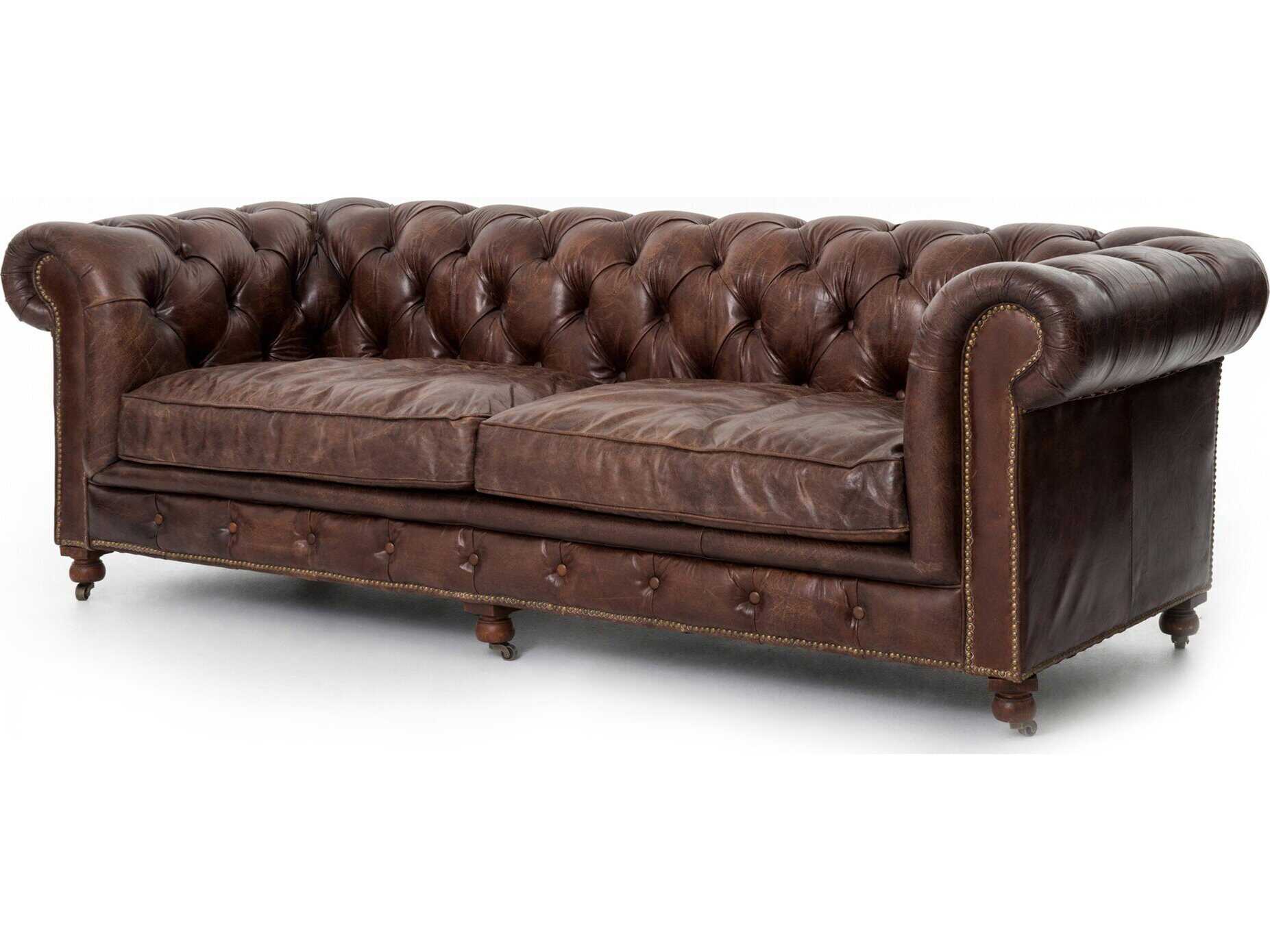 Four Hands Carnegie Conrad Brown Leather Sofa