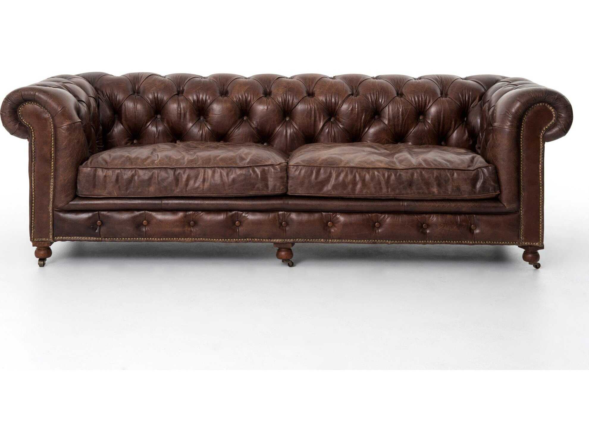 Four Hands Carnegie Conrad Brown Leather Sofa