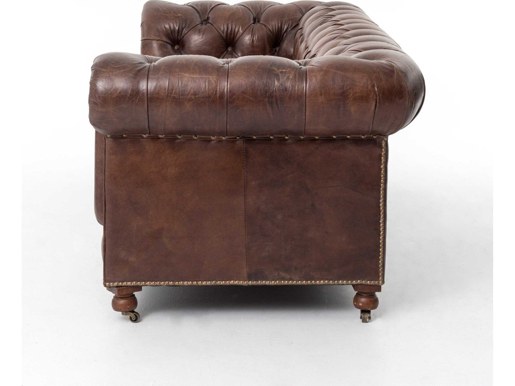 Four Hands Carnegie Conrad Brown Leather Sofa