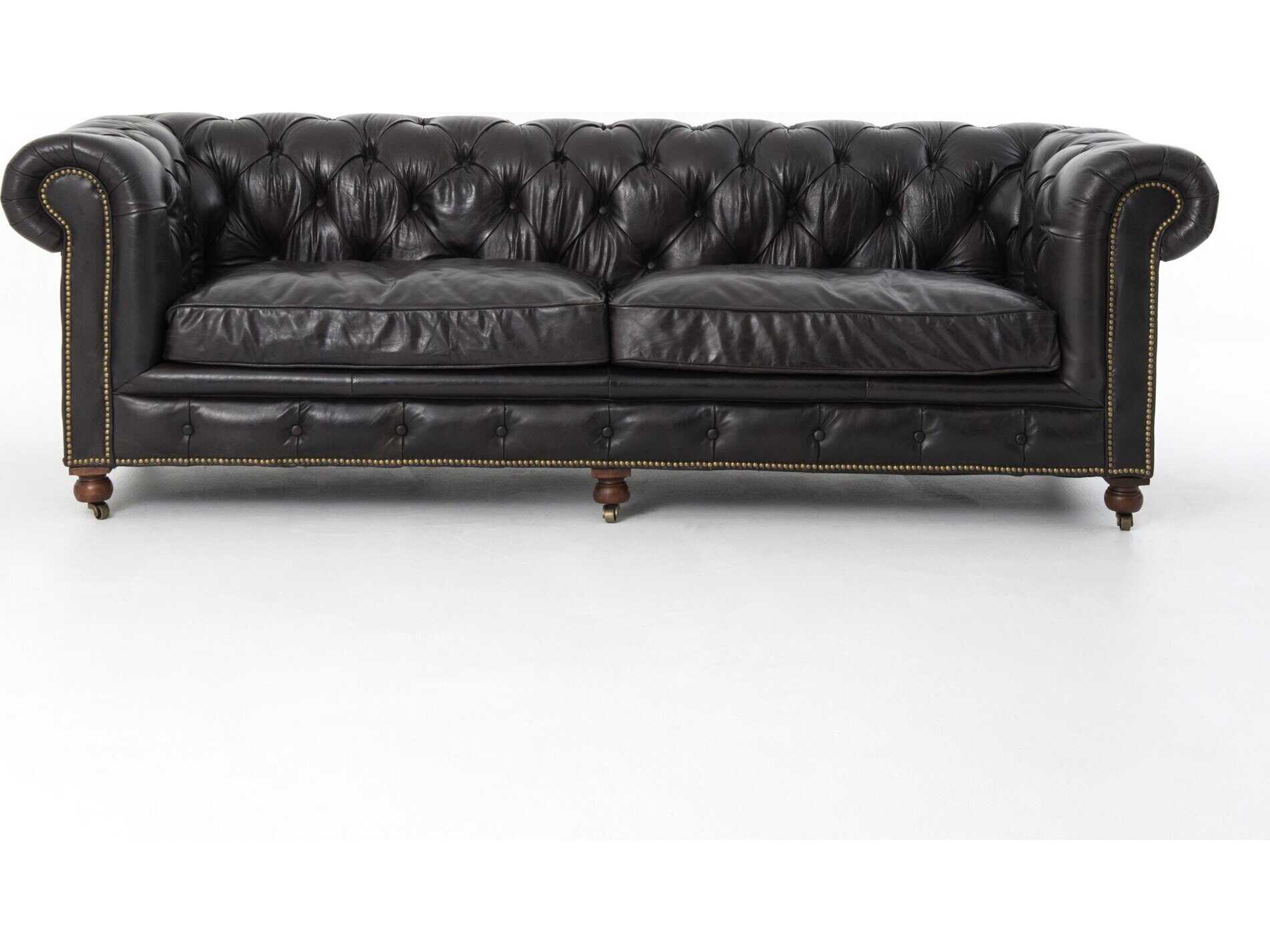 Four Hands Carnegie Black Leather Sofa