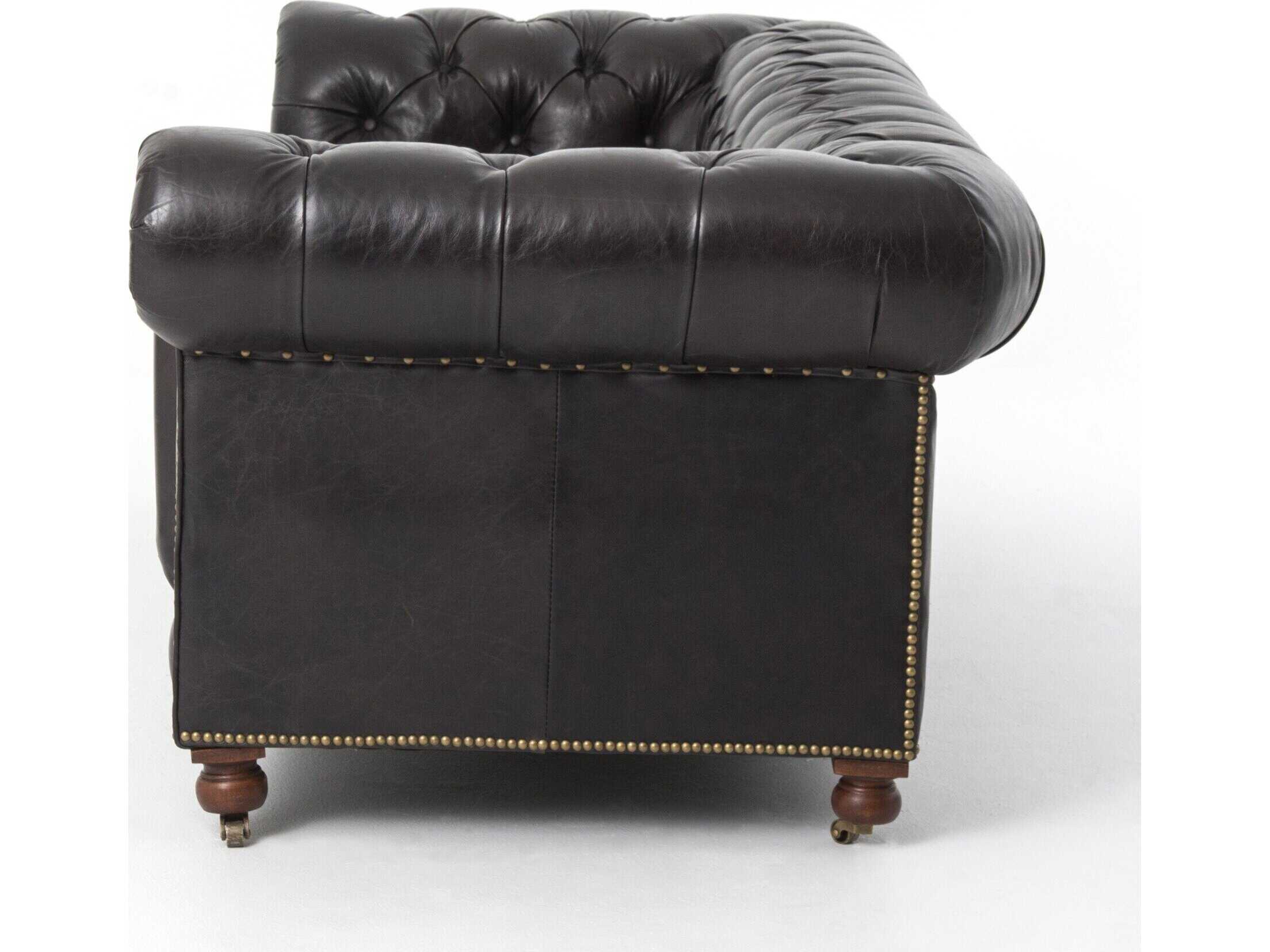 Four Hands Carnegie Black Leather Sofa