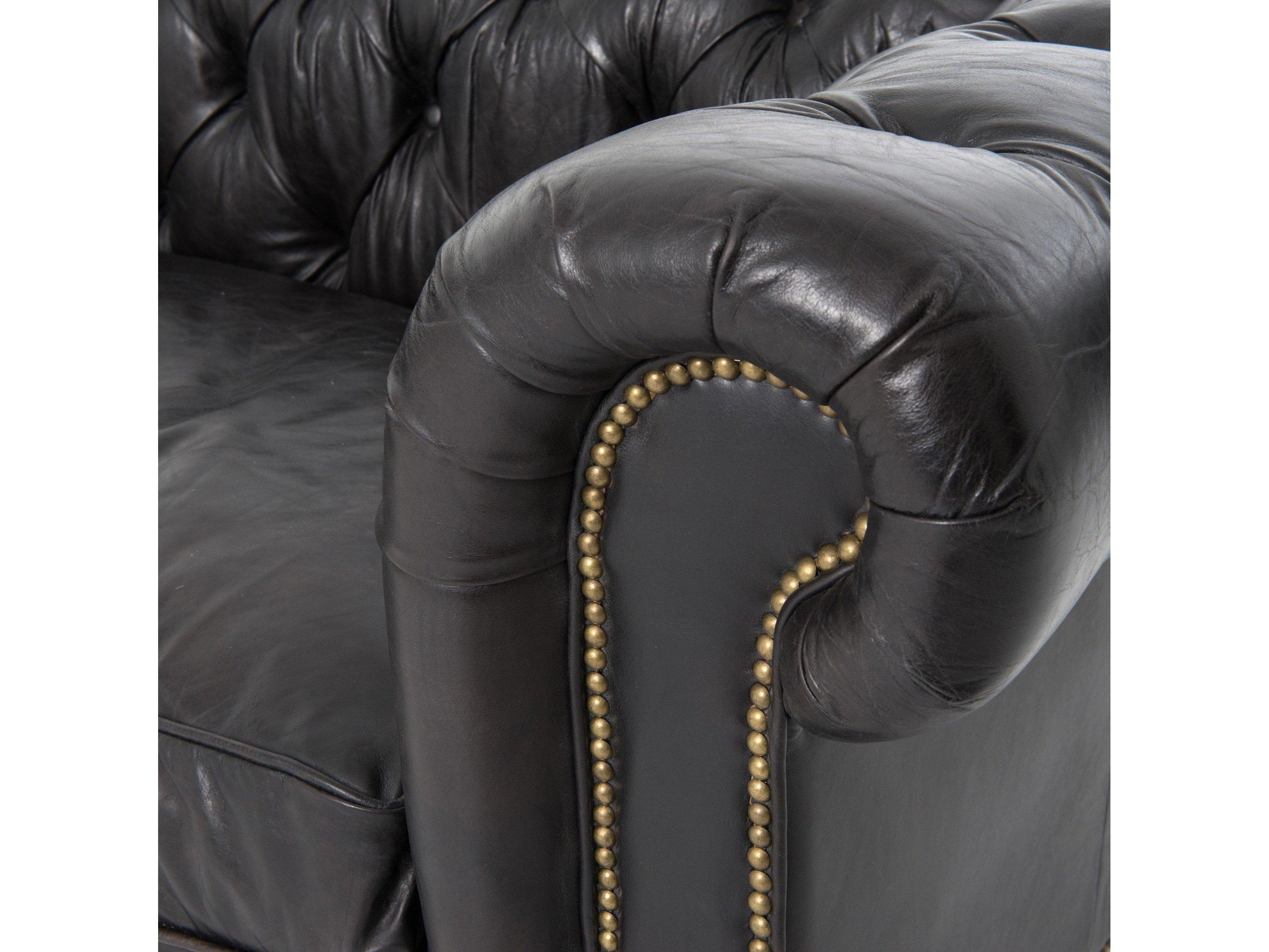 Four Hands Carnegie Black Leather Sofa
