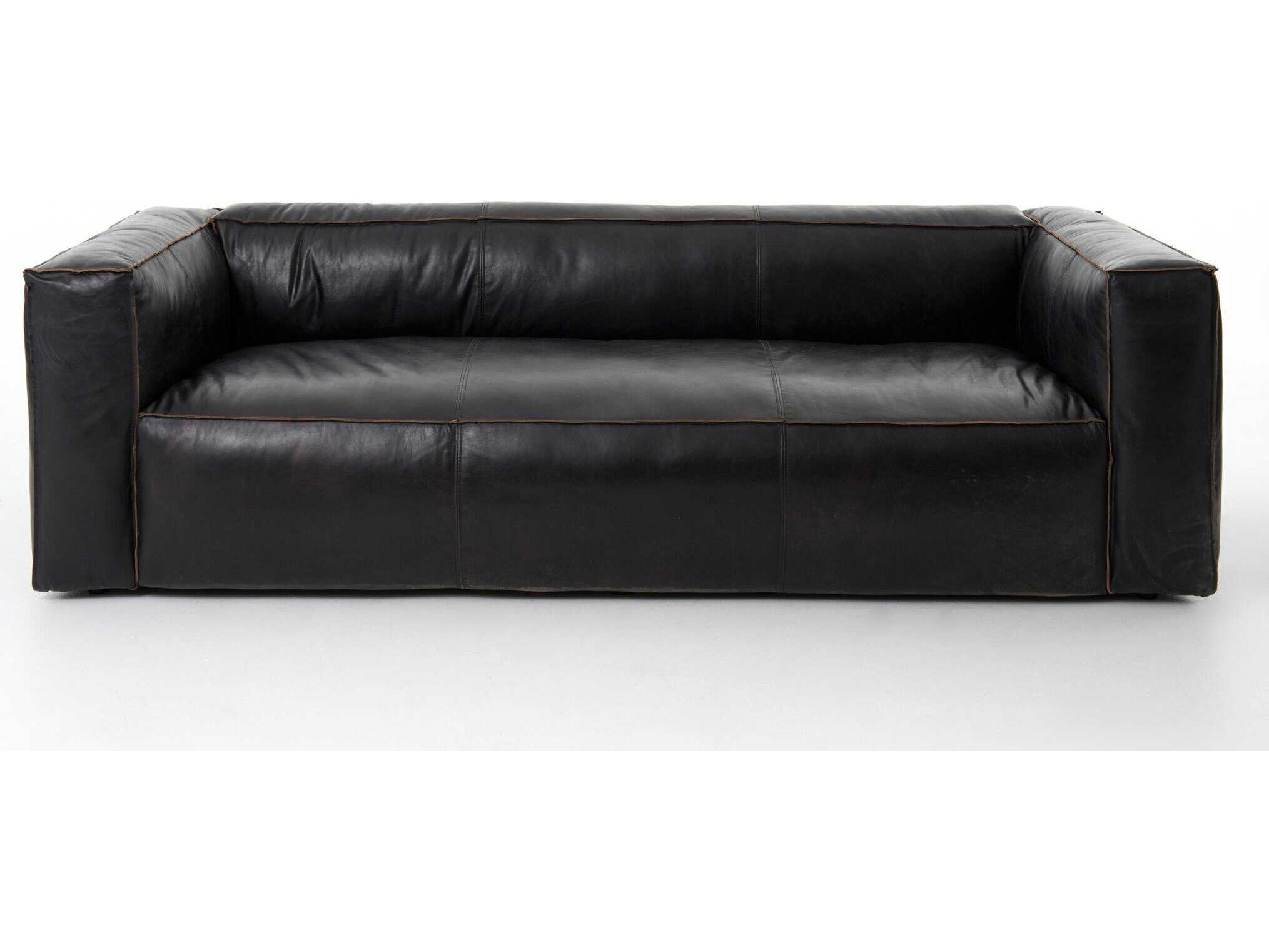 Four Hands Carnegie Nolita Black Leather Sofa