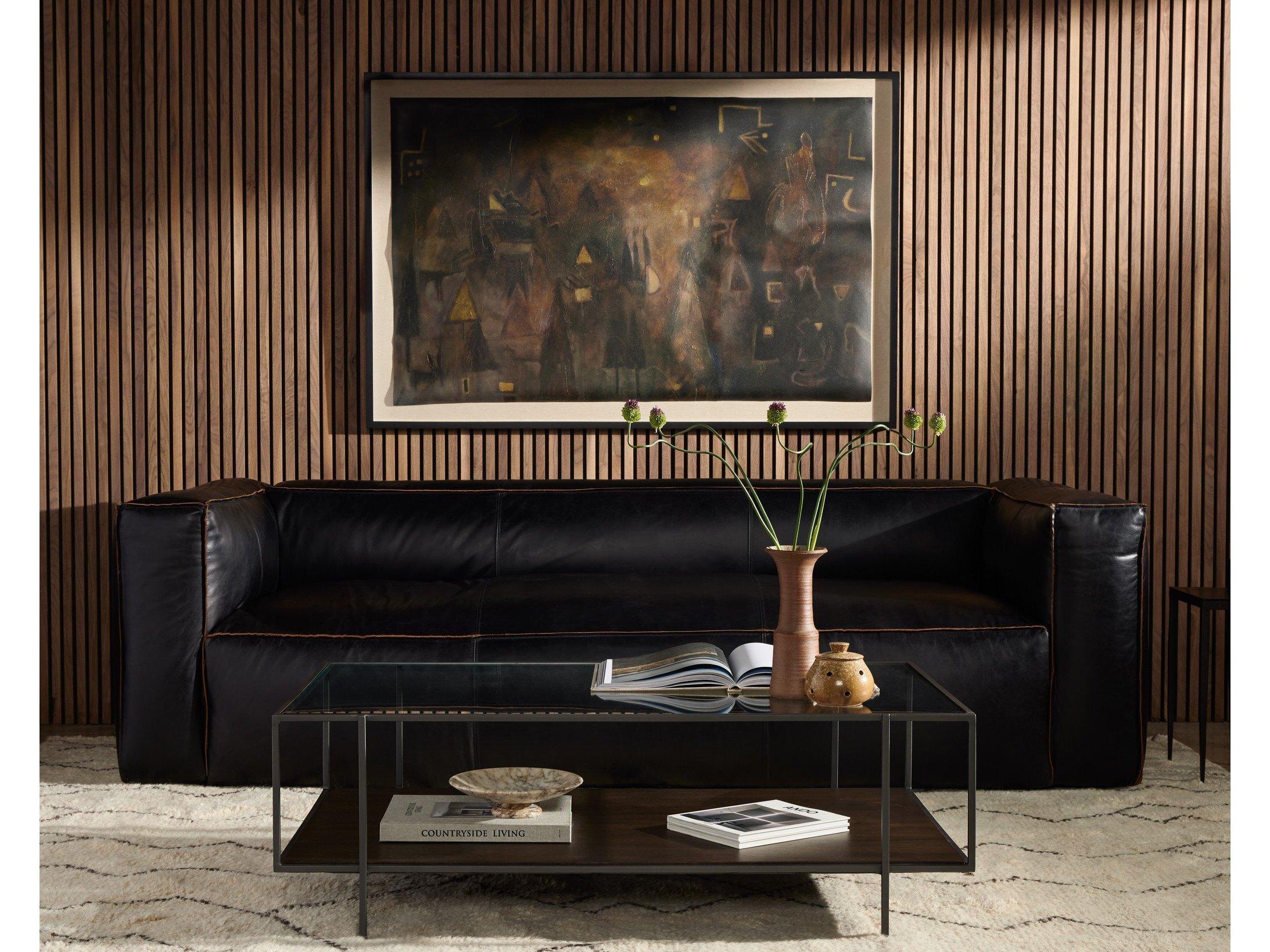 Four Hands Carnegie Nolita Black Leather Sofa