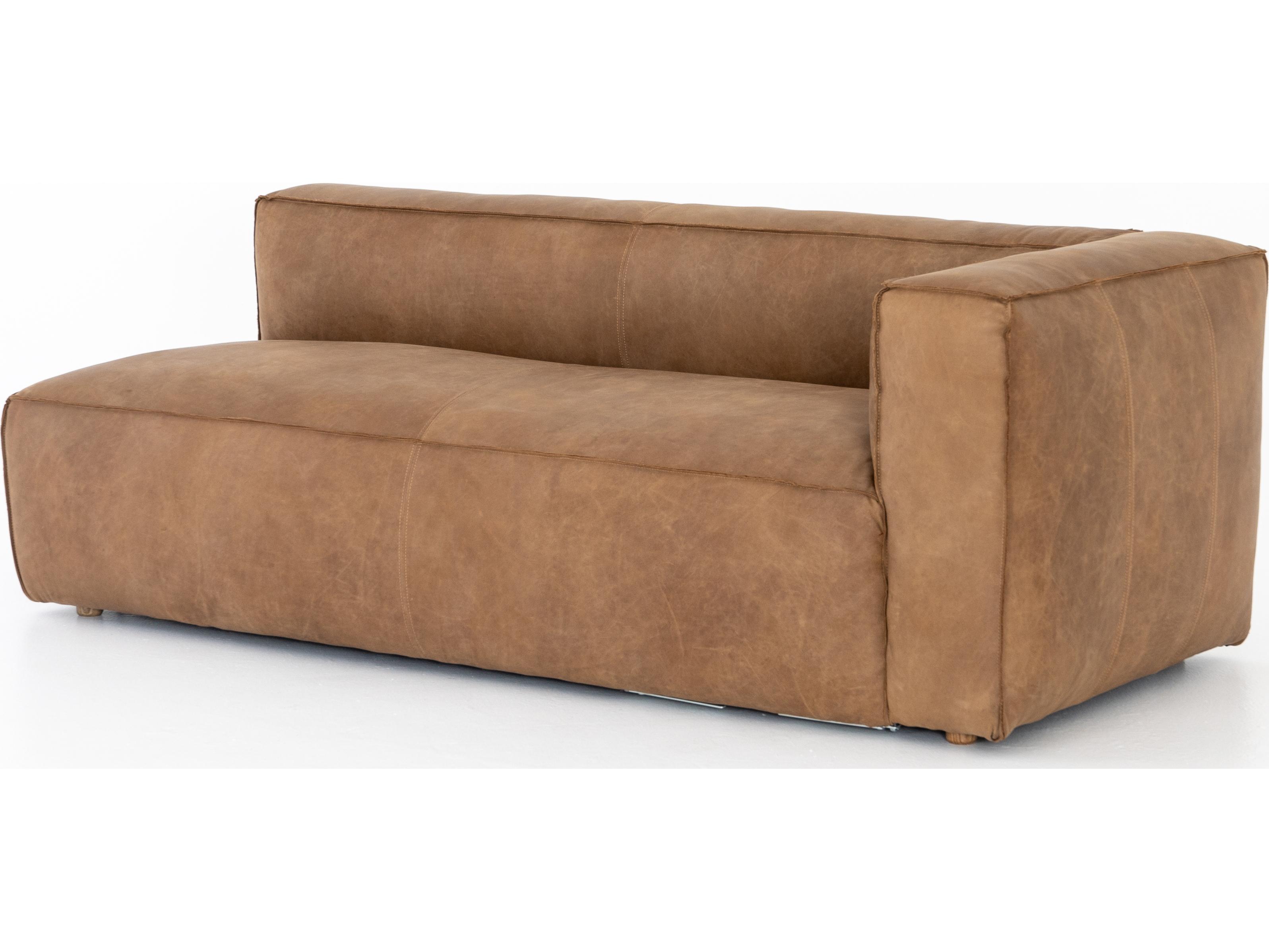 Four Hands Carnegie Nolita RAF Natural Washed Sand Weathered Ash Brown Leather Sofa