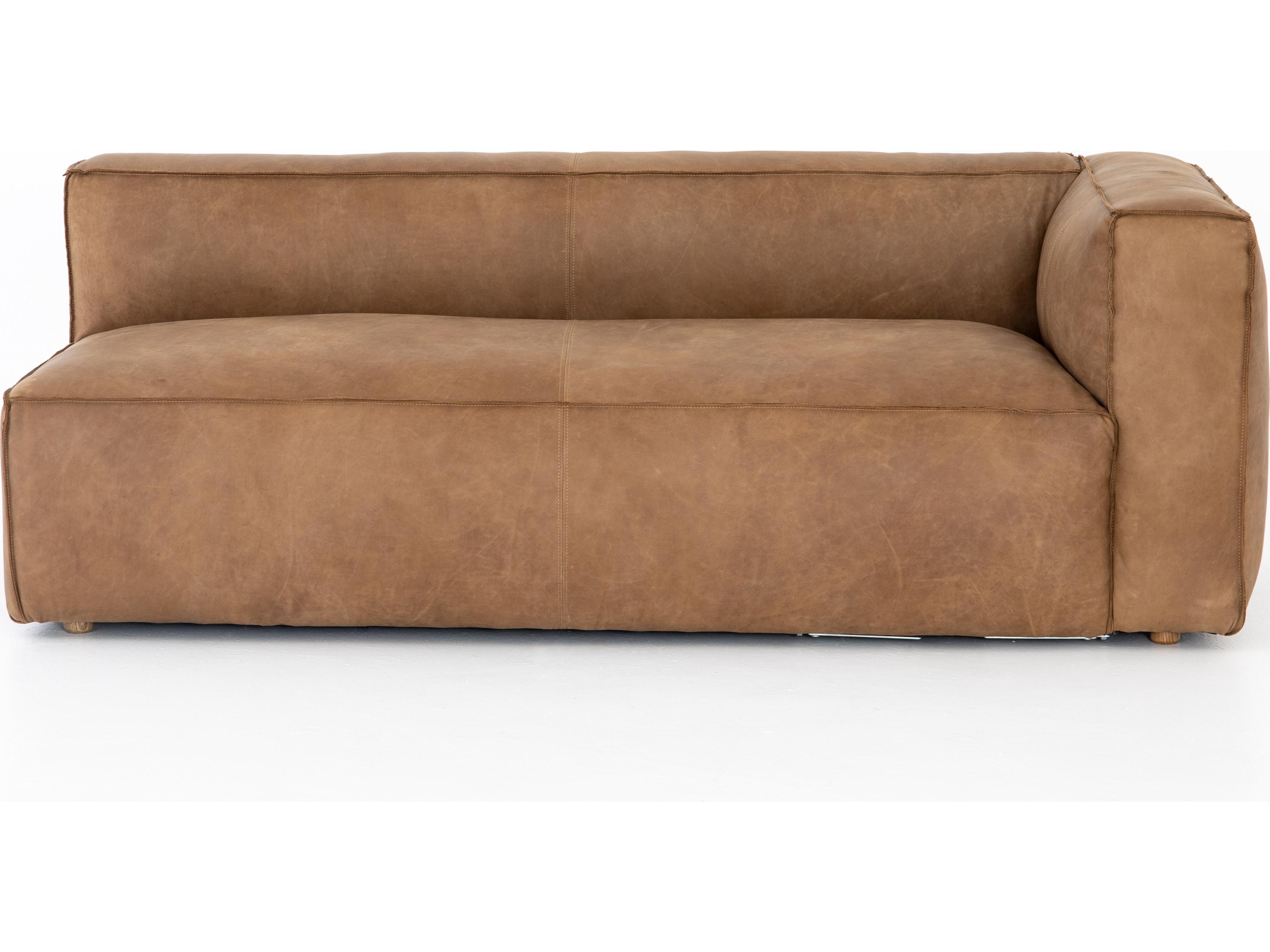 Four Hands Carnegie Nolita RAF Natural Washed Sand Weathered Ash Brown Leather Sofa