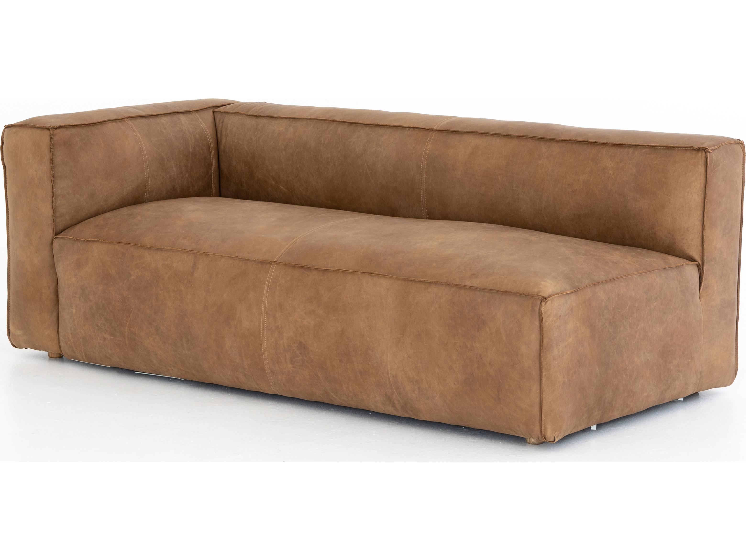 Four Hands Carnegie Nolita LAF Natural Washed Sand Weathered Ash Brown Leather Sofa