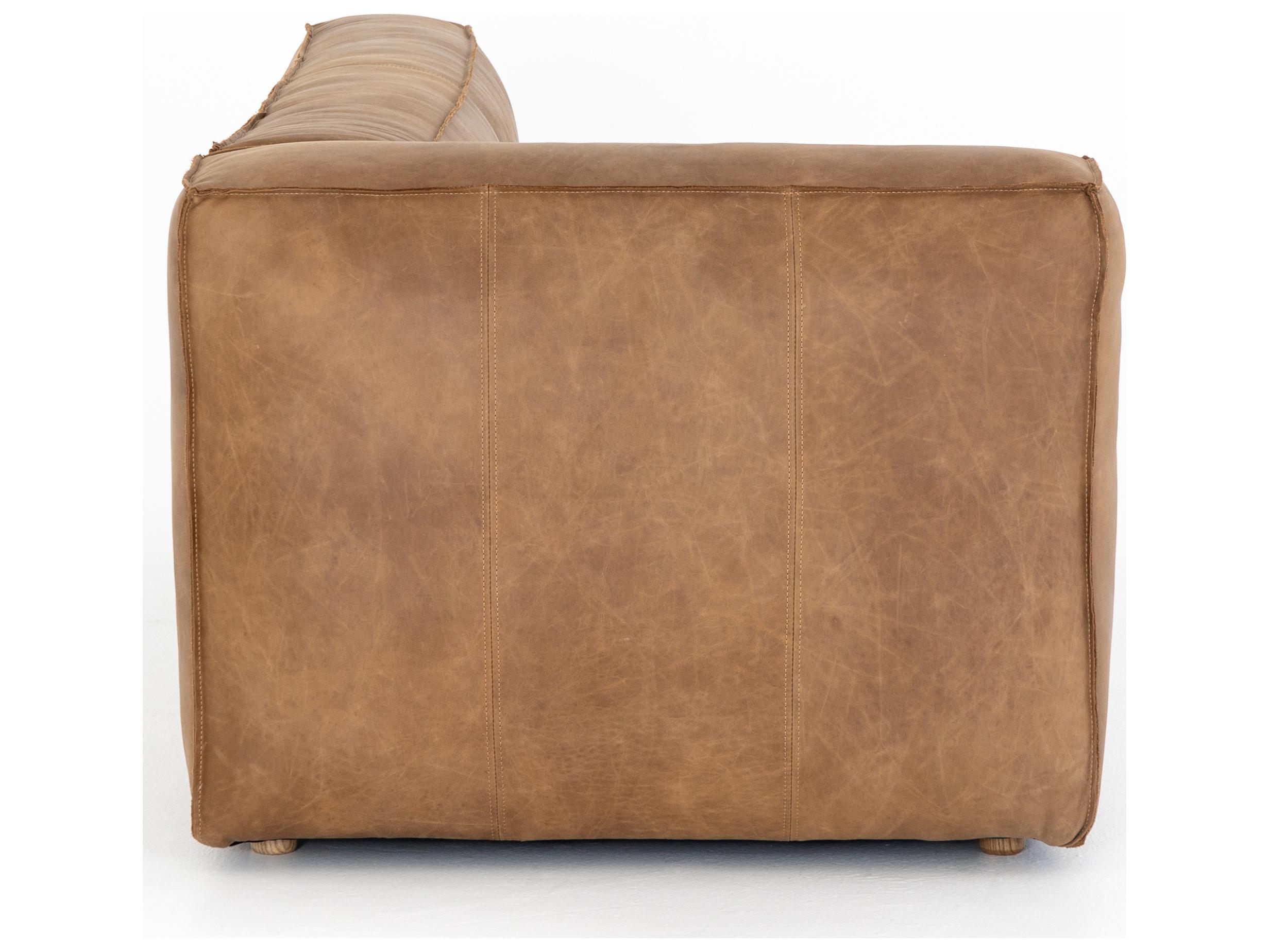 Four Hands Carnegie Nolita LAF Natural Washed Sand Weathered Ash Brown Leather Sofa