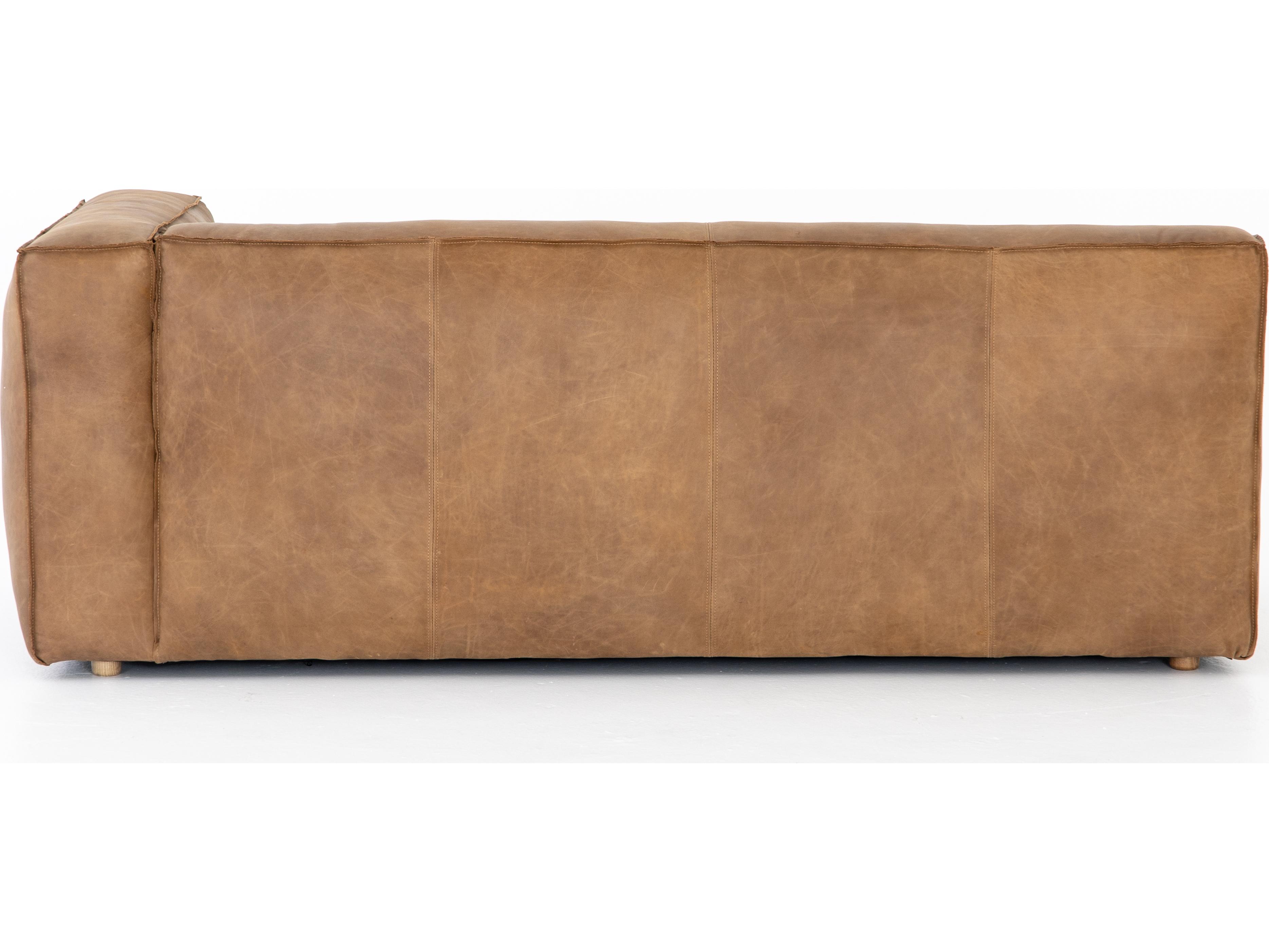 Four Hands Carnegie Nolita LAF Natural Washed Sand Weathered Ash Brown Leather Sofa