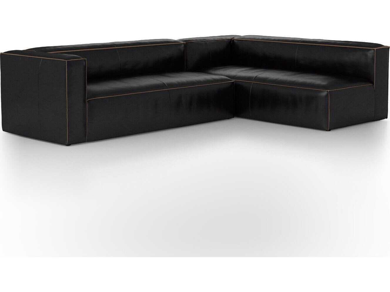Four Hands Carnegie Black Leather Sectional Sofa