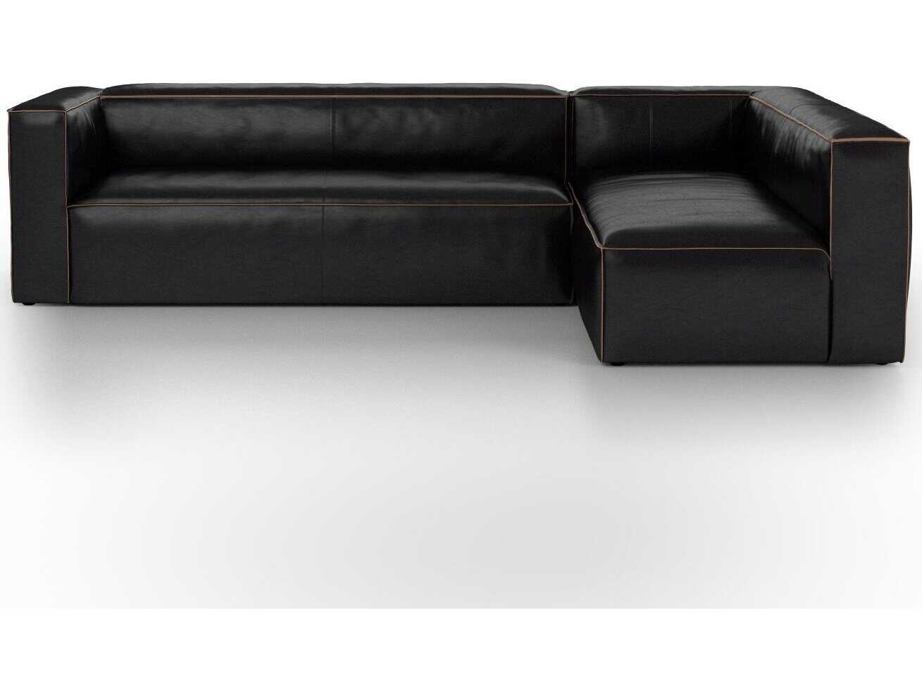 Four Hands Carnegie Black Leather Sectional Sofa
