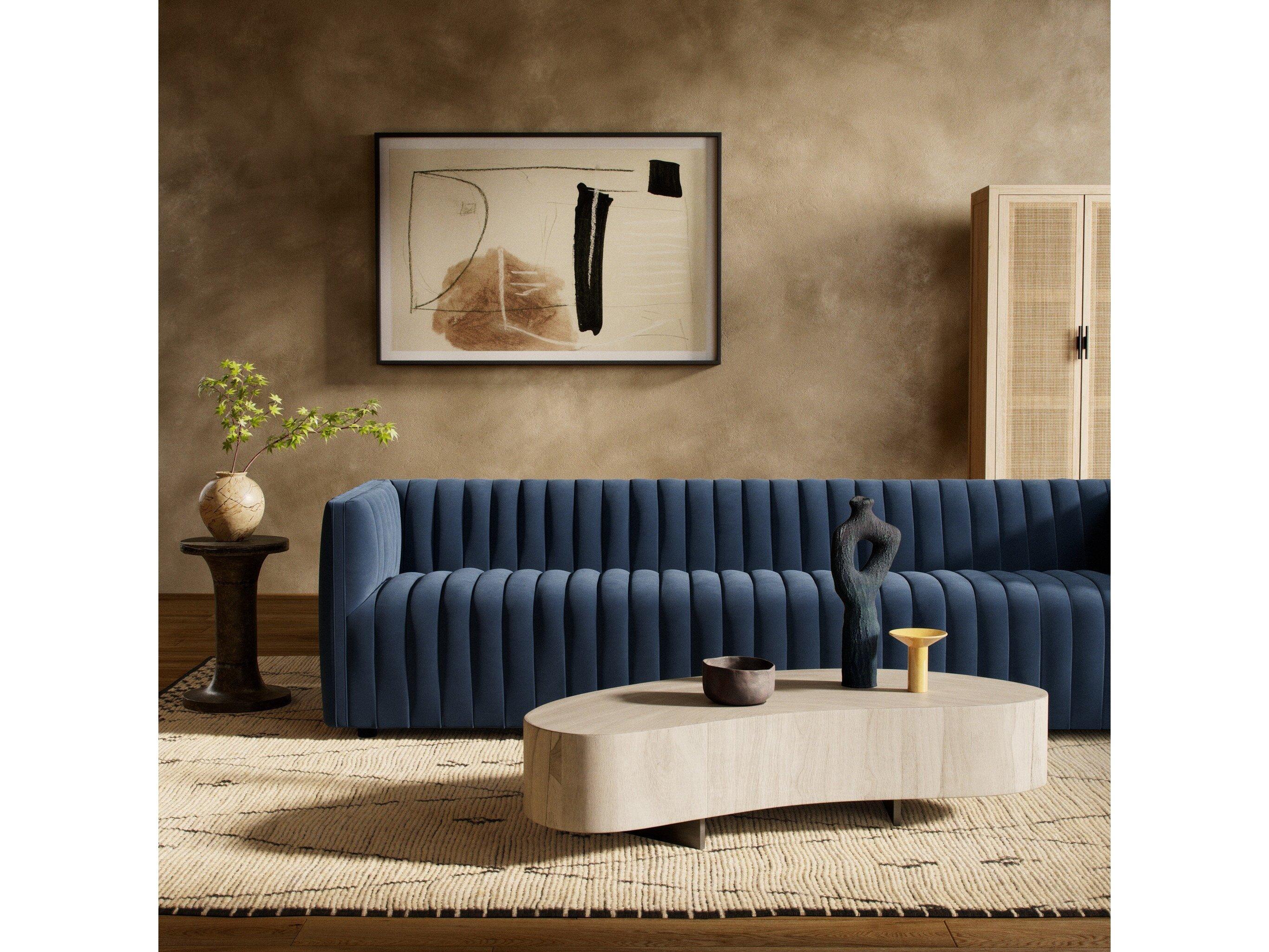 Four Hands Grayson Augustine Sapphire Navy Blue Upholstered Sofa