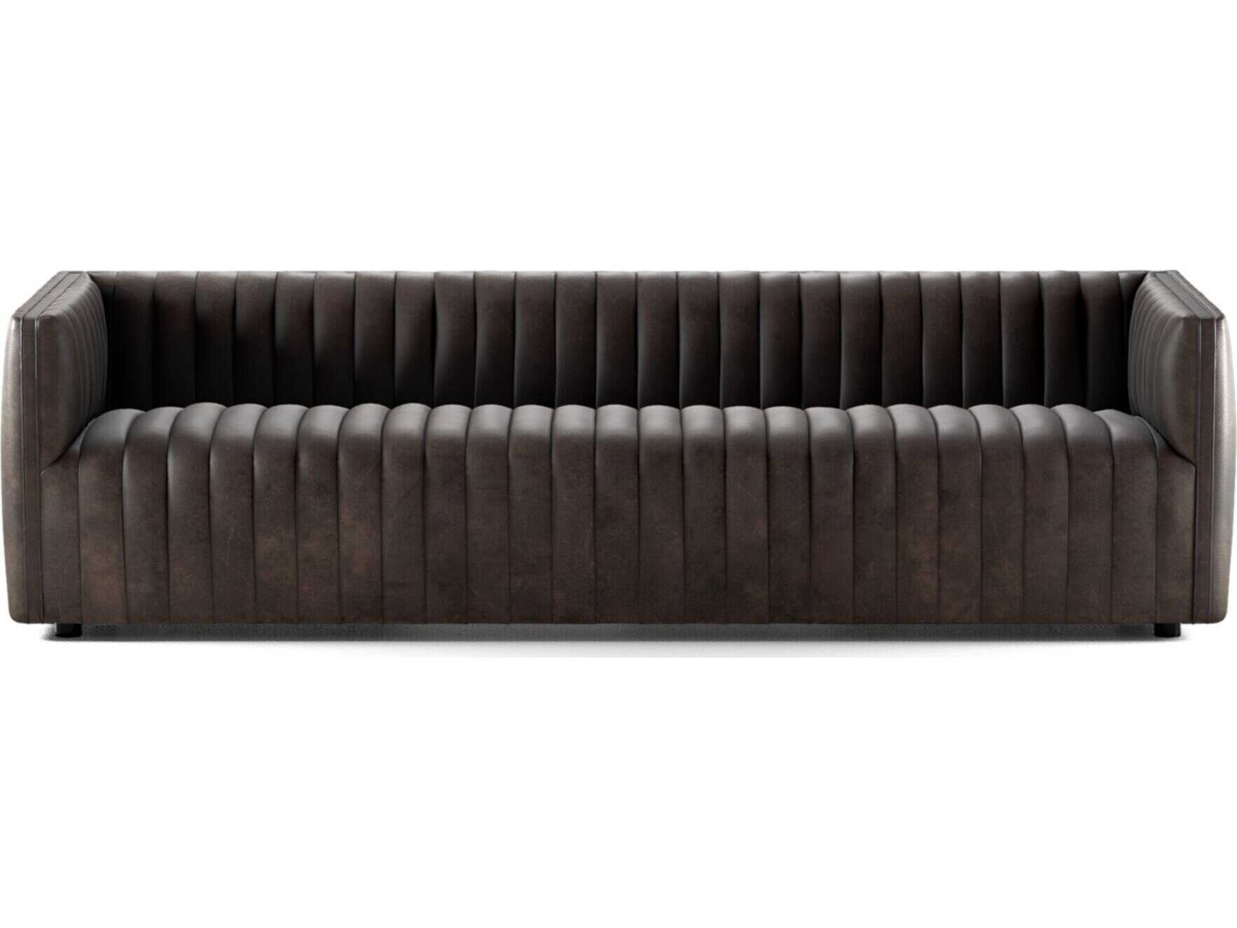 Four Hands Grayson Augustine Deacon Wolf Brown Leather Sofa