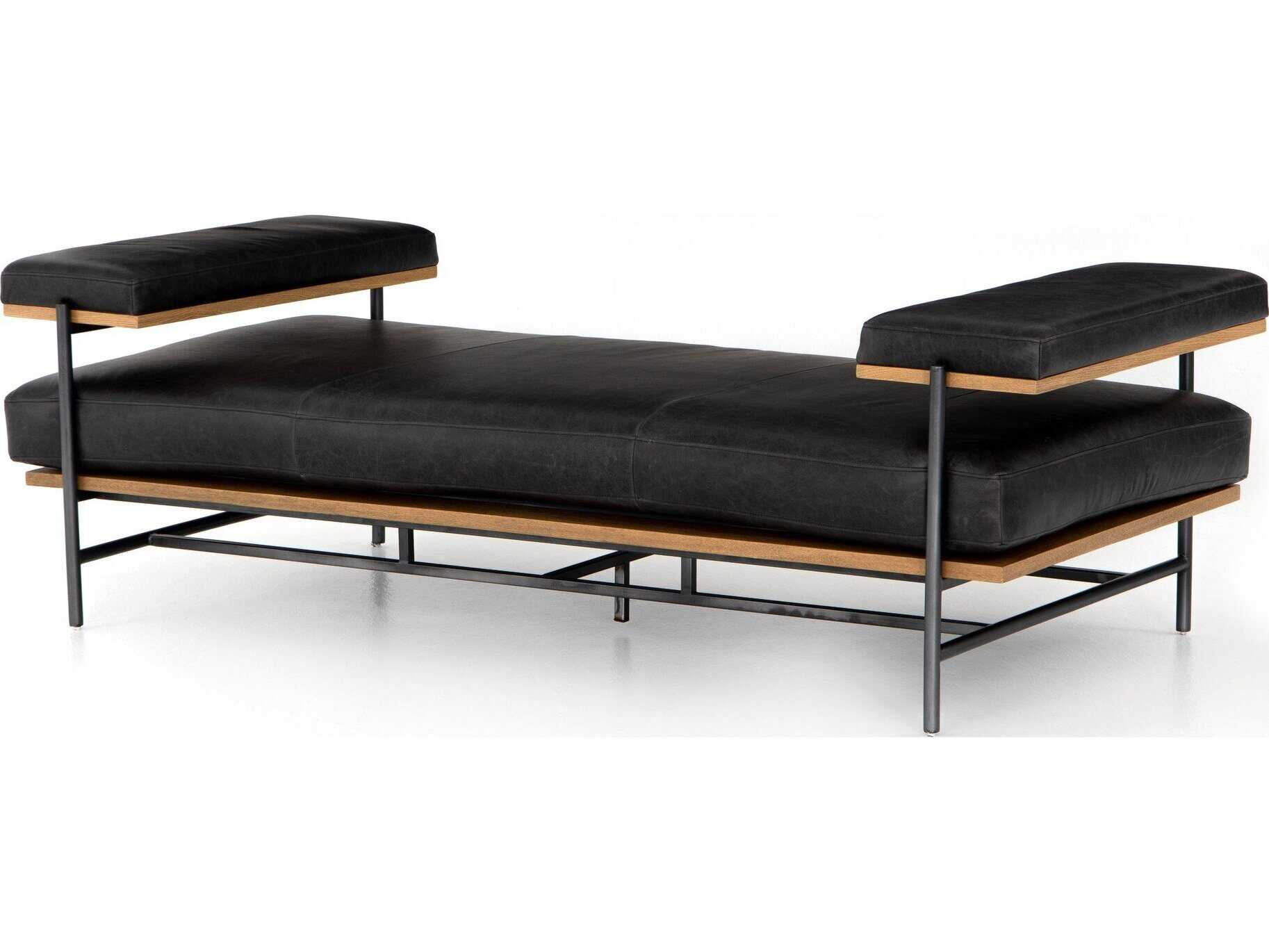 Four Hands Grayson Kennon Sonoma Black Toasted Oak Carbon Leather Chaise