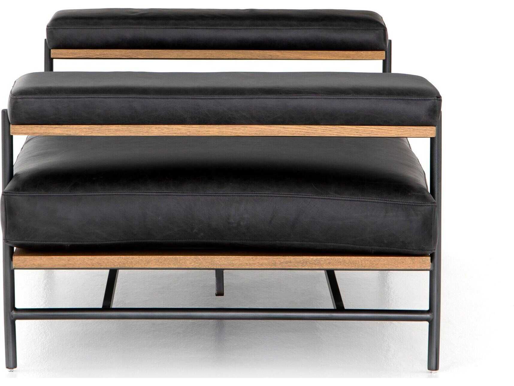 Four Hands Grayson Kennon Sonoma Black Toasted Oak Carbon Leather Chaise