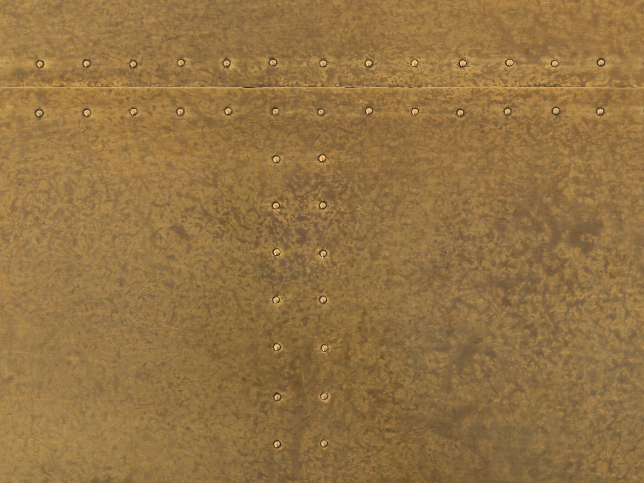 Four Hands Hughes Powell Round Metal Dark Rustic Black Light Burnt Oak Bright Brass Clad Dining Table