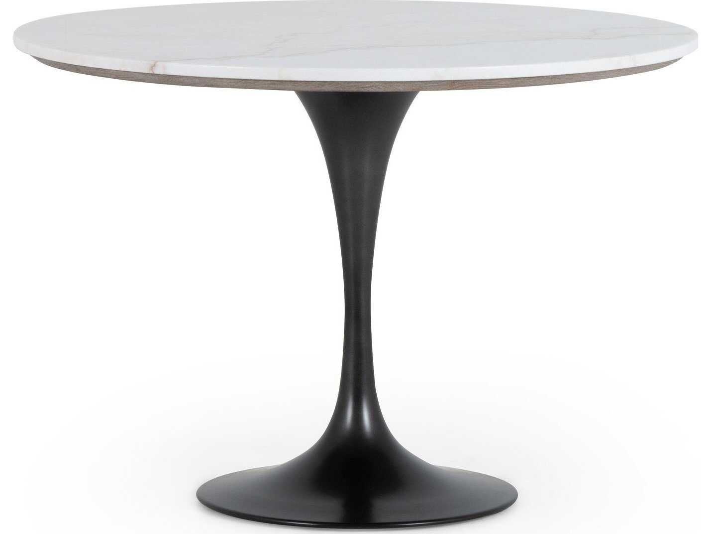 Four Hands Hughes Powell Round Dark Rustic Black Weathered Ash White Marble Dining Table
